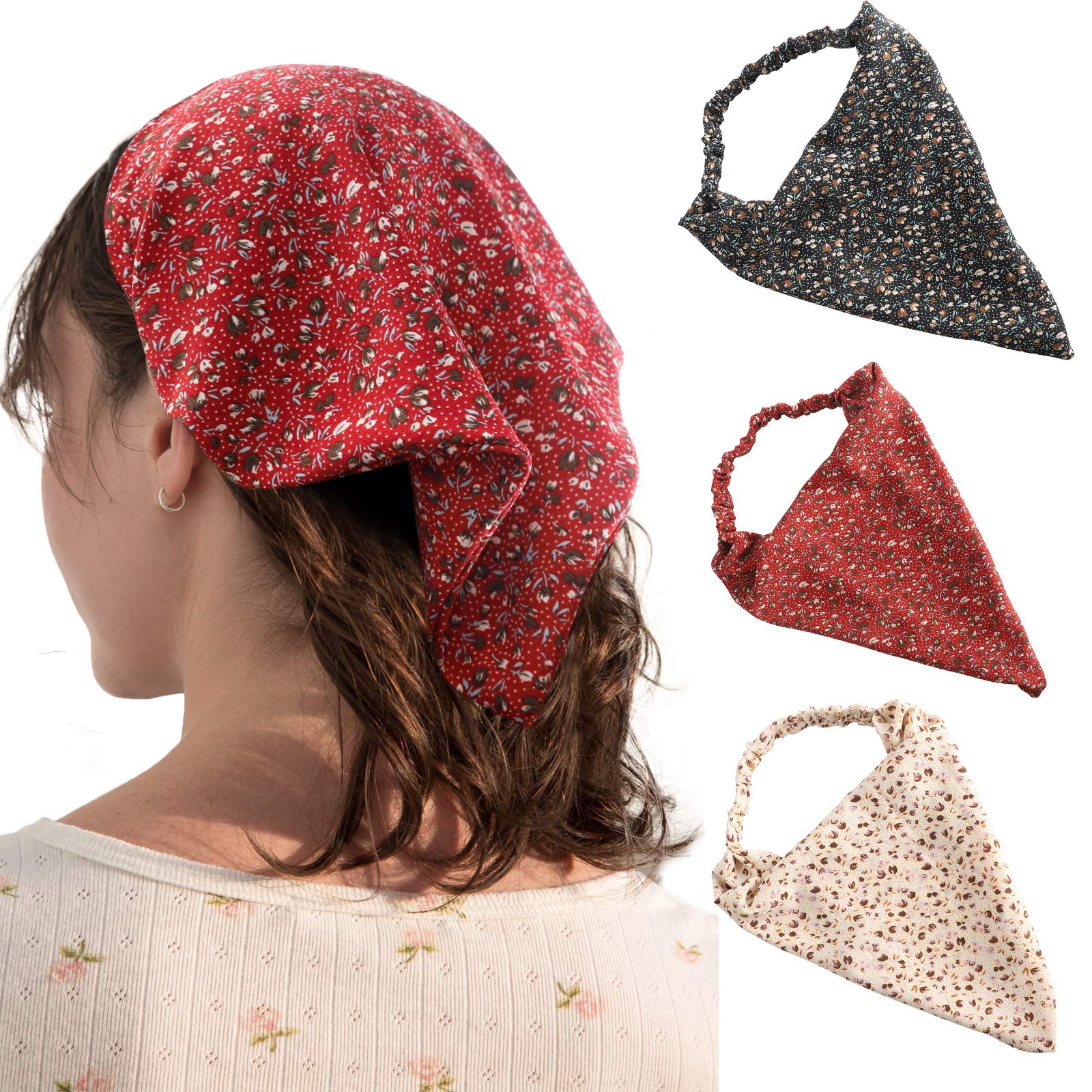 HAIMEIKANG 3-Piece Floral Elastic Hair Scarf Set - Chiffon Headband & Bandana with Hair Clips for Women (Beige, Navy Blue, Wine Red) - Perfect for Beach, Yoga, and Everyday Fashion Accessories