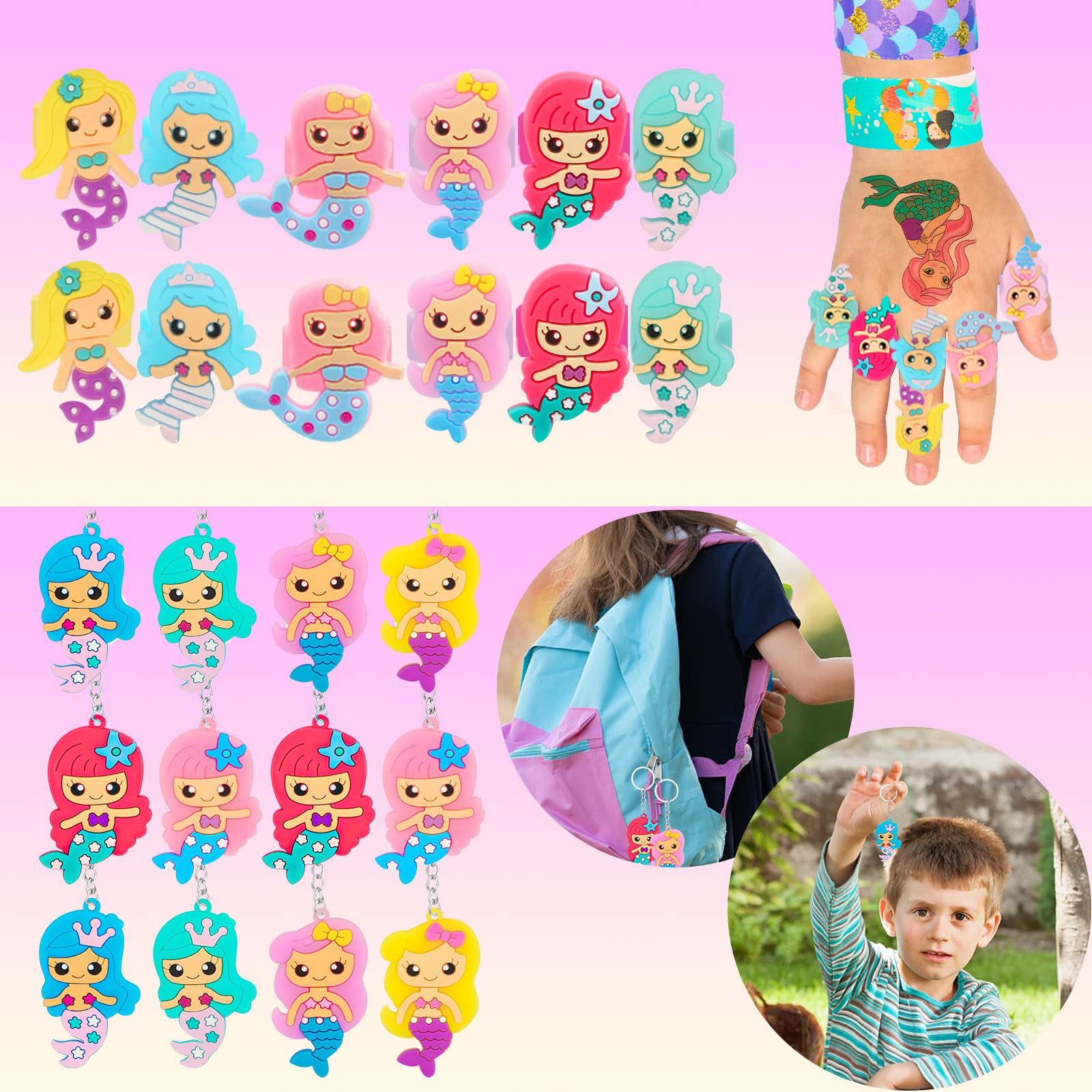 Mermaid Party Favors - Mermaid Themed Keychains, Slap Bracelets & Goodie Bag Fillers for Birthday Parties | Perfect for Mermaid Themed Decorations, Pool Parties & Underwater Fantasy Events