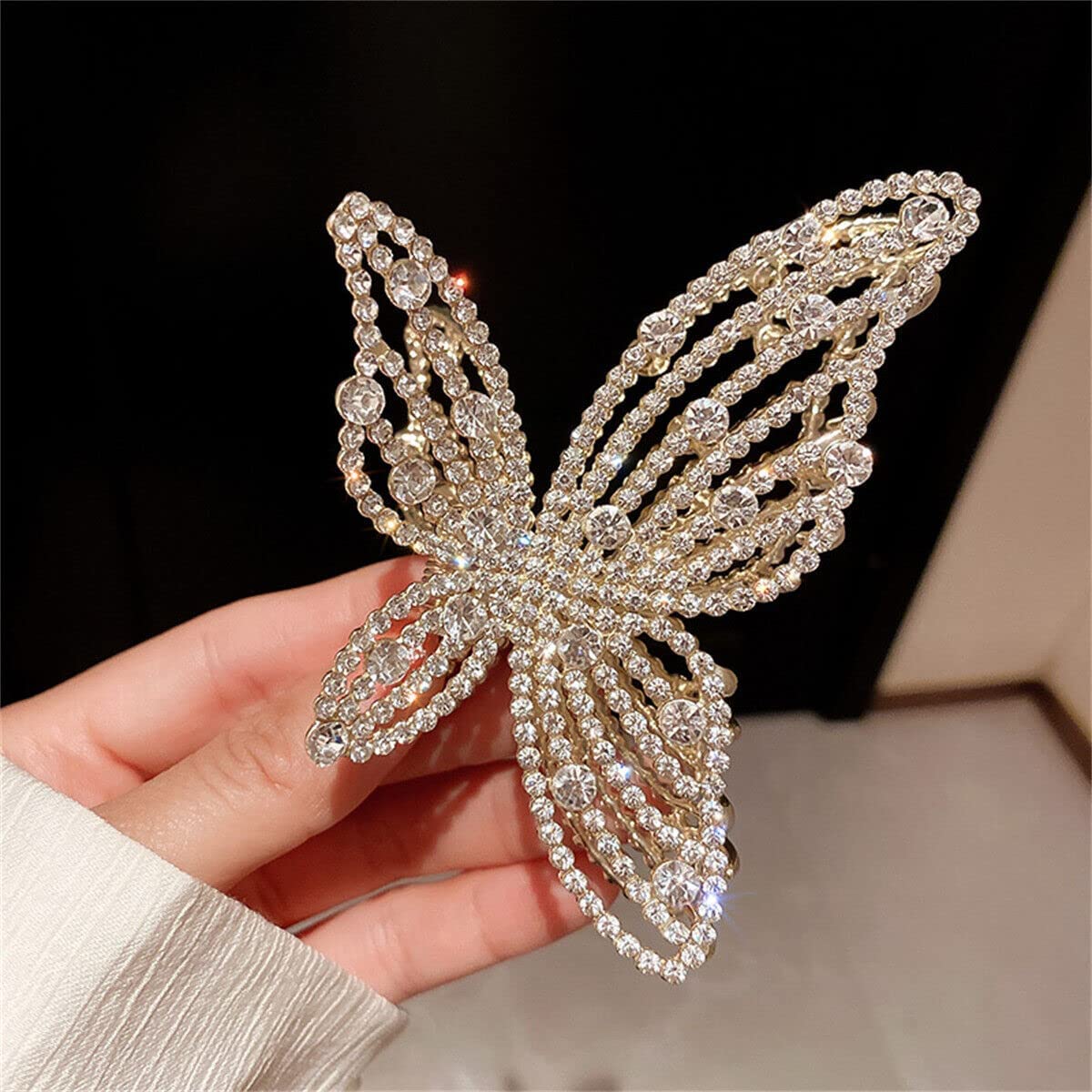 PLUCKET® 1 Pack Rhinestone Metal Hair Claw Clips for Women - Strong Hold Hair Clamps for Thick Hair, Half Up Bun & Ponytail - Elegant Hair Accessories for Girls & Women (Perfect for Parties, Weddings & Daily Styling)