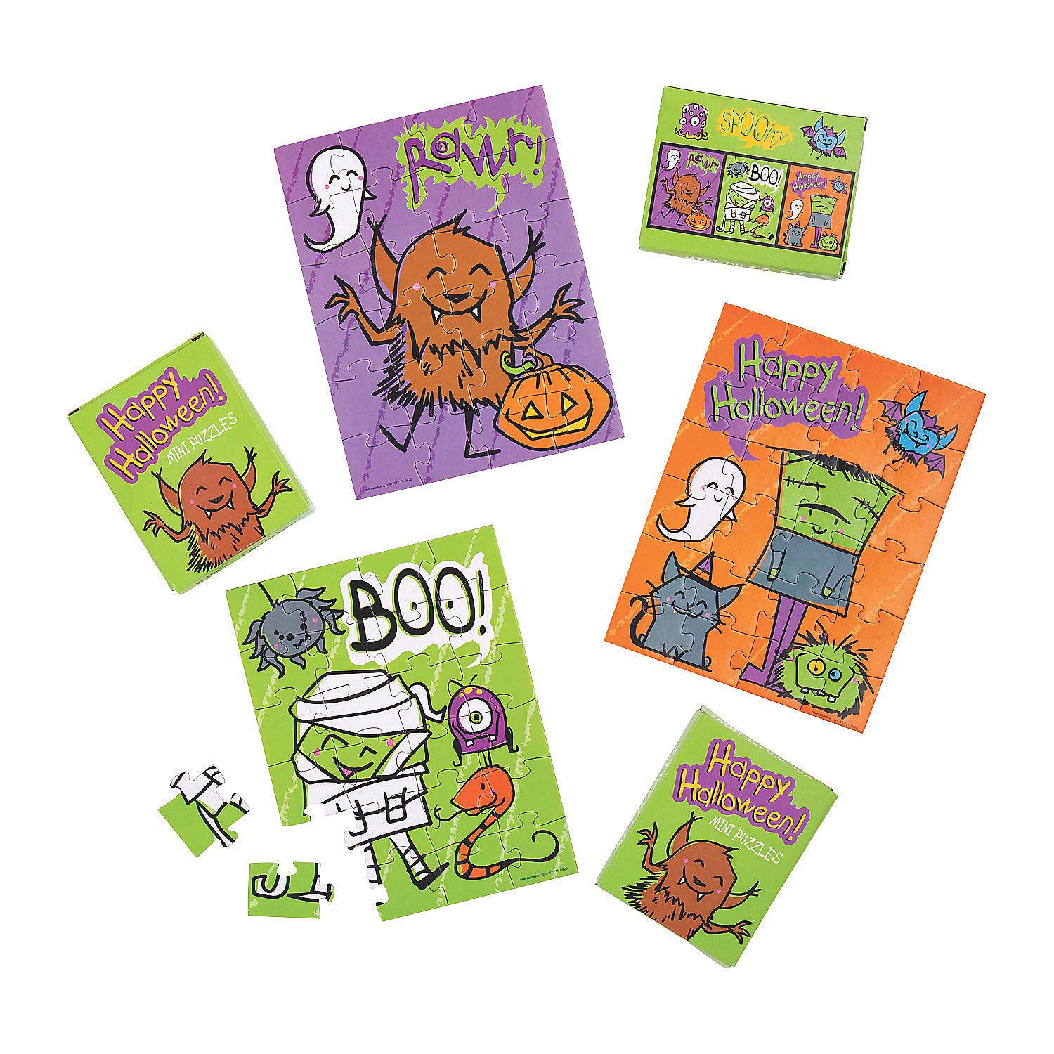 Halloween Mini Puzzles for Kids - 12 Piece Educational Toy Set - Fun Party Favors & Classroom Activities