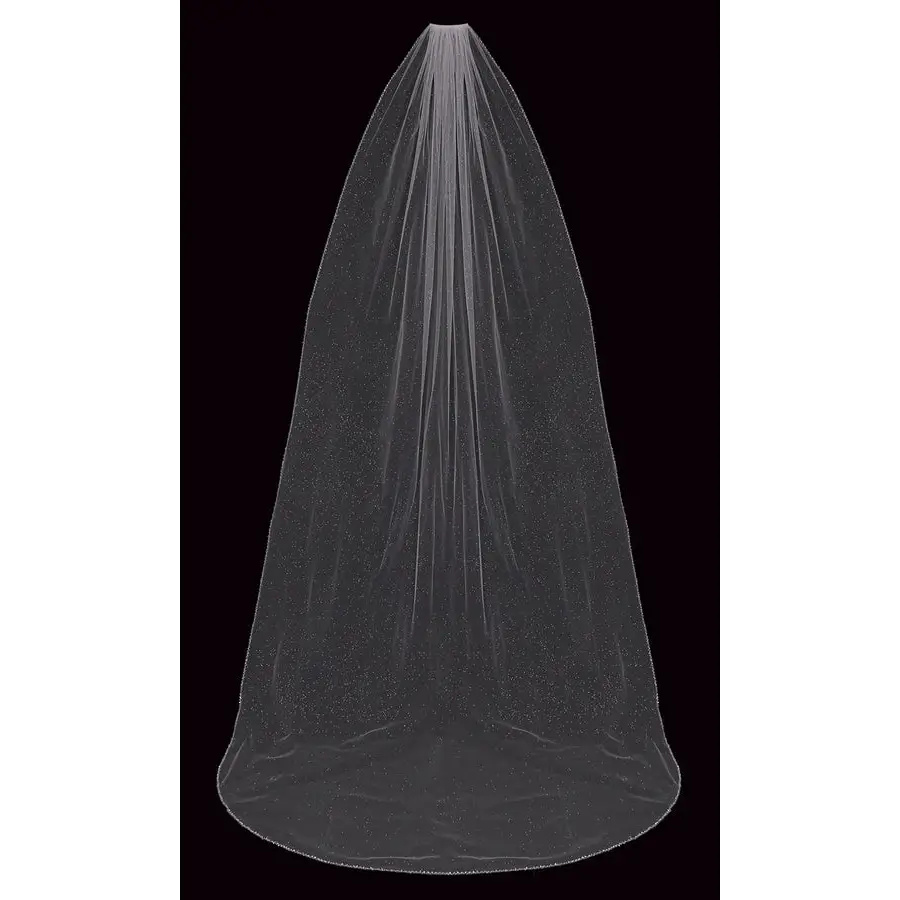 Elegant Lace Bridal Veil V2299C - Cathedral Length Wedding Veil with Beaded Edging for Bride, Perfect for Church Ceremonies & Romantic Photos