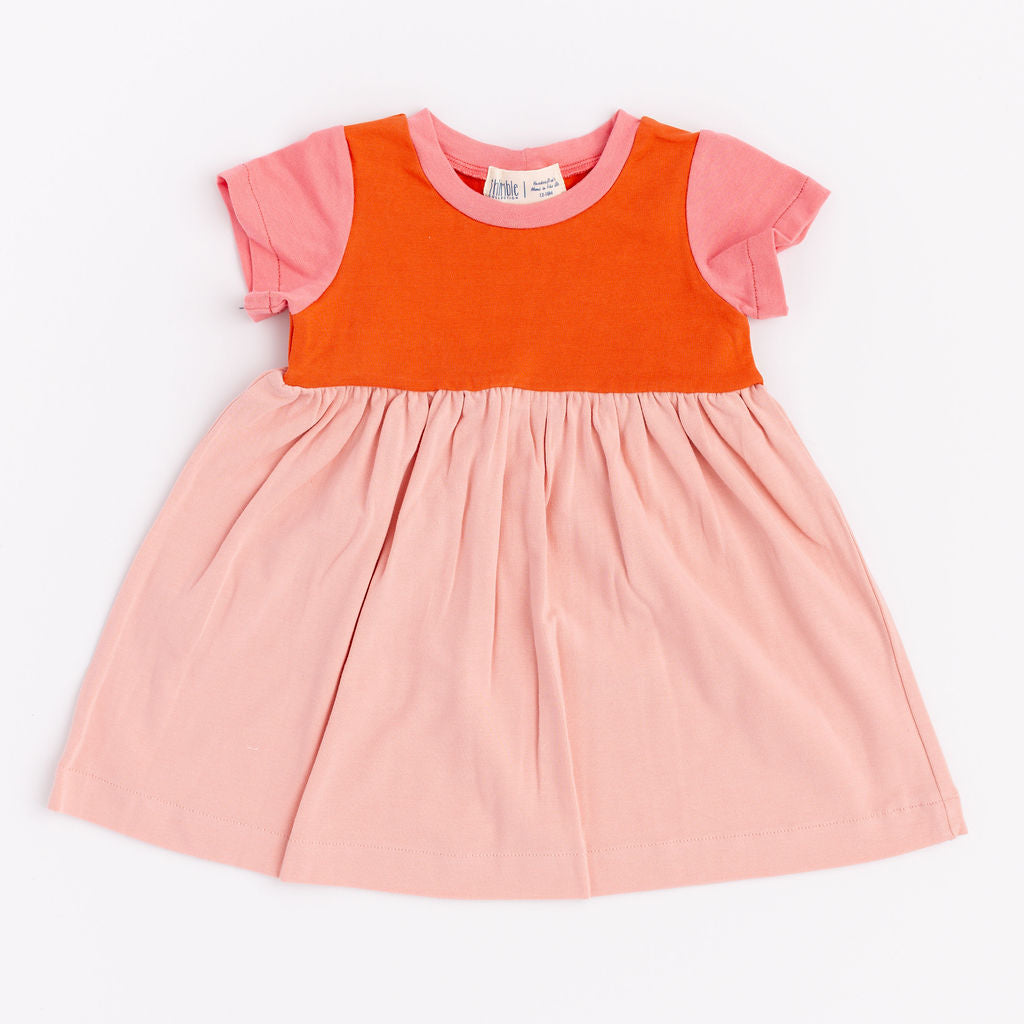 Stylish Rose Colorblock Playground Dress for Girls - Perfect for Outdoor Play, School, and Casual Wear