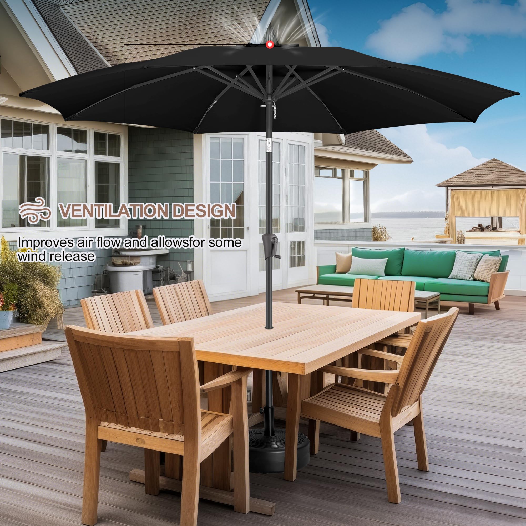 FLAME&SHADE 11 Foot Outdoor Patio Umbrella with Fiberglass Ribs & Adjustable Tilt - Perfect for Backyard, Poolside, and Beach Use - Black
