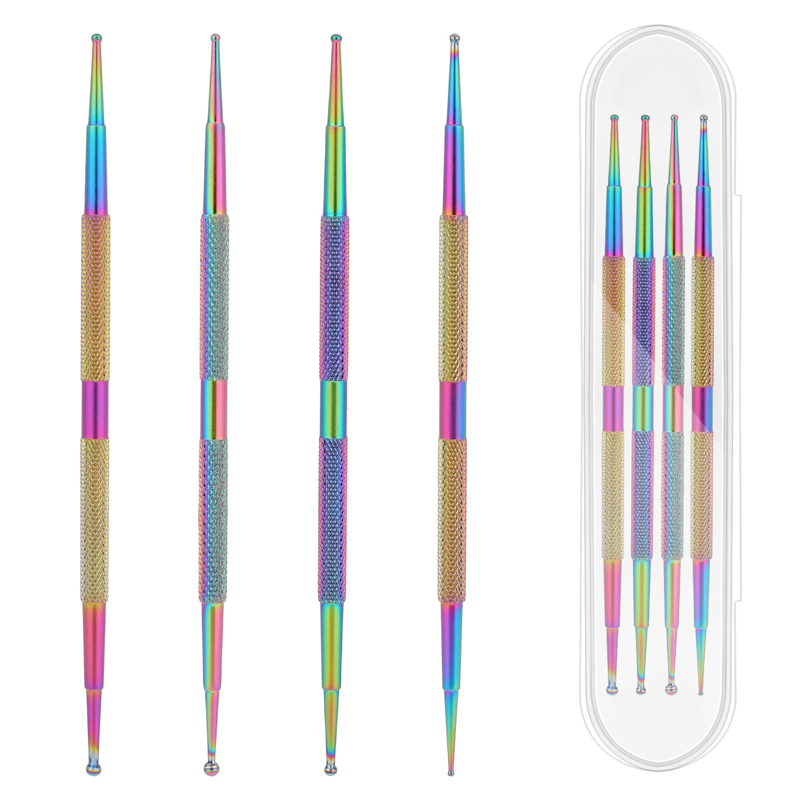 4PCS Nail Art Dotting Tools Kit - Stainless Steel Ball End Brushes for Nail Design, Rhinestone & Polymer Clay - DIY Manicure & Pottery Crafting