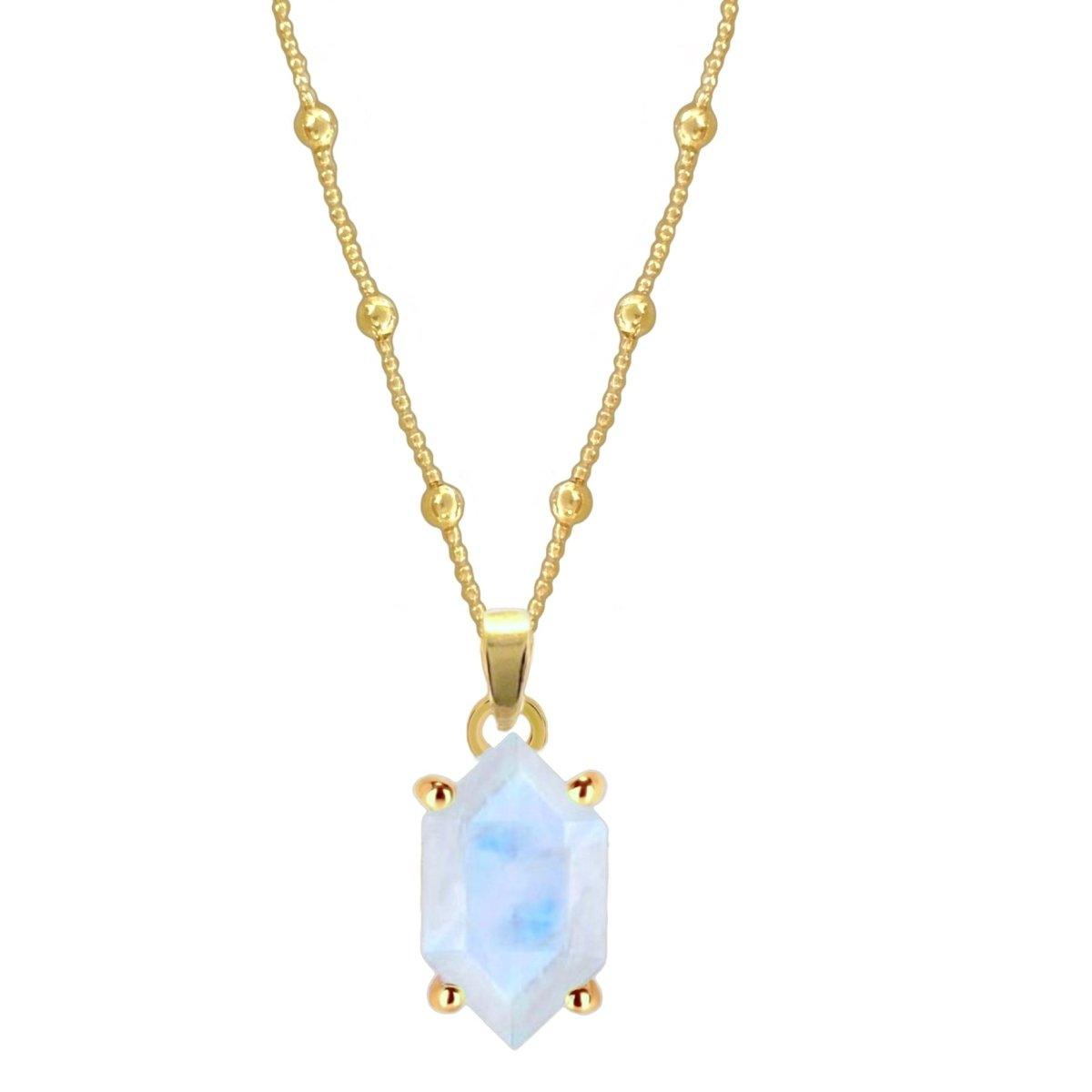 Hexagon Gold Moonstone Necklace for Women - Elegant Healing Crystal Jewelry for Everyday Wear, Meditation & Spiritual Gifts