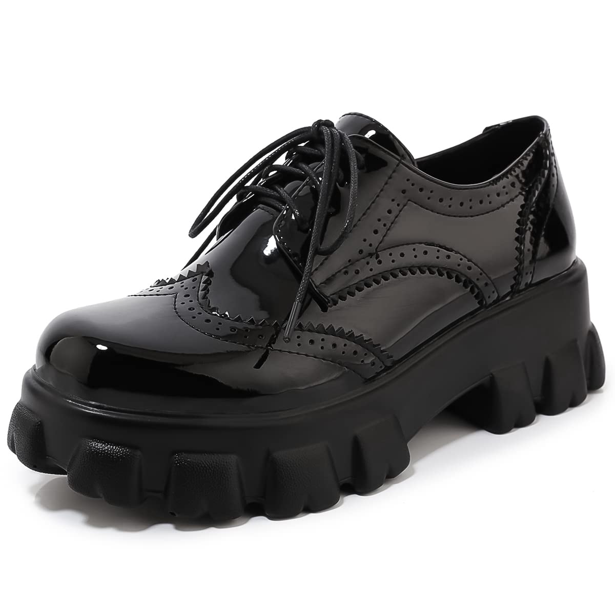 KOKOMOMO Women's Chunky Platform Oxford Loafers with Buckle - Gothic Style Shoes for Casual Wear, Work & Everyday Outfits