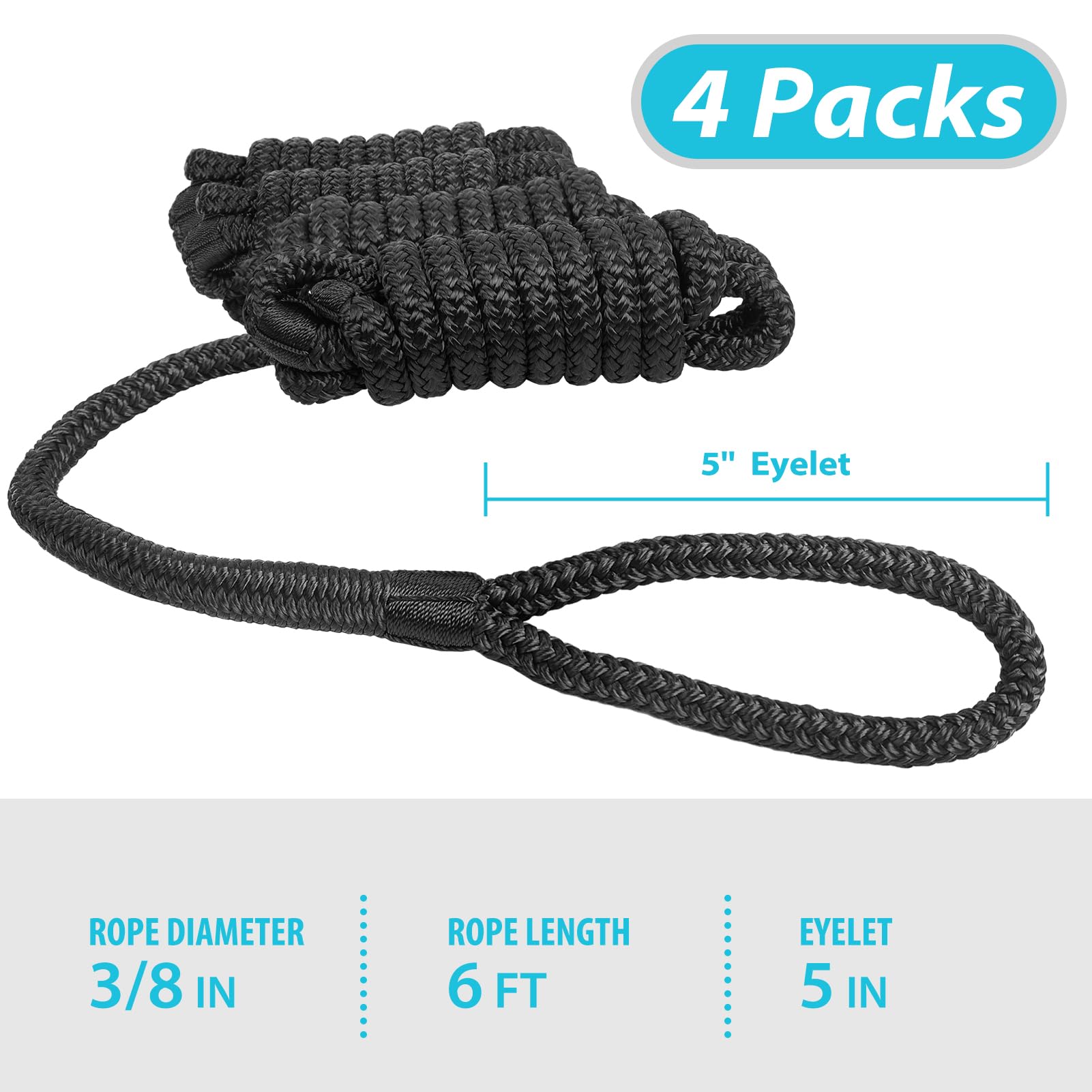 Boat Fender Lines 4-Pack - 3/8