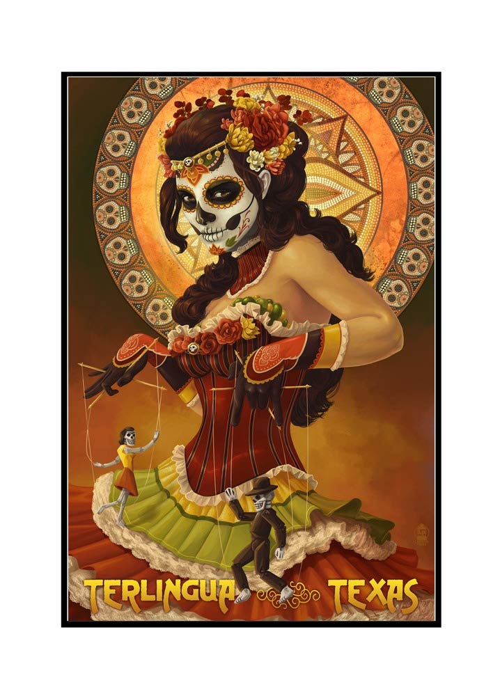 Terlingua Texas Day of the Dead Marionettes Art - 24x36 Framed Gallery Wrapped Canvas Wall Decor - Perfect for Halloween, Dia de los Muertos & Southwestern Home Decor