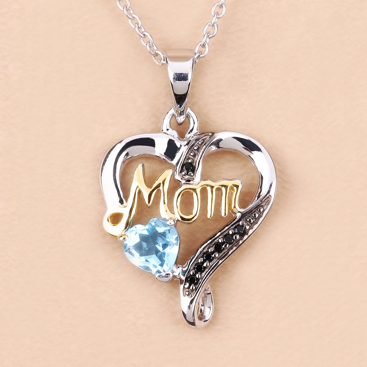 Genuine Swiss Blue Topaz Silver Mom Pendant Necklace - Elegant Jewelry Gift for Mother's Day, Birthday & Anniversary - Perfect for Special Occasions & Everyday Wear