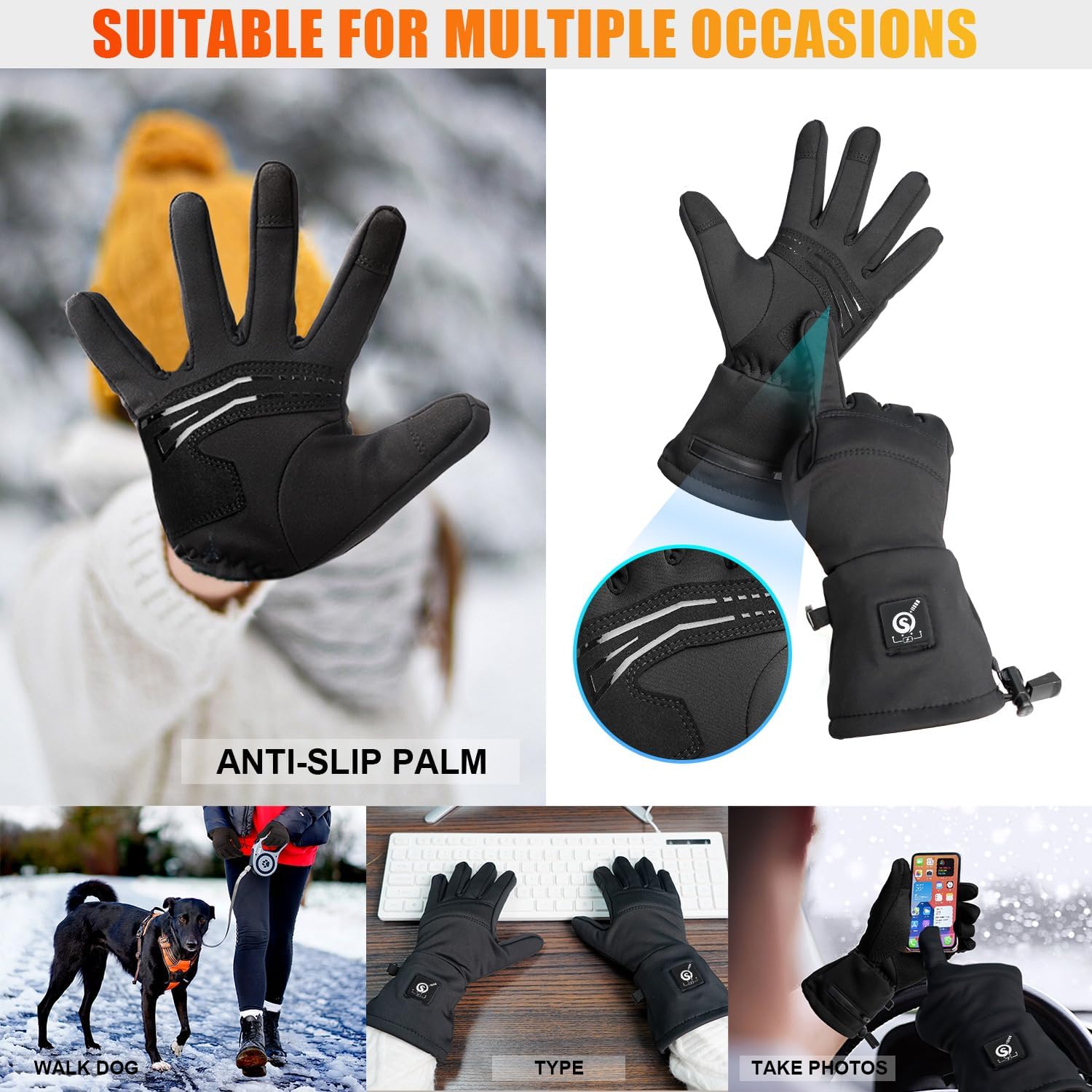 Rechargeable Battery Heated Gloves for Men & Women - Windproof Winter Glove Liners with Upgraded Heating Technology - Thin & Warm Hand Warmer for Skiing, Snowboarding, Hunting & Outdoor Activities