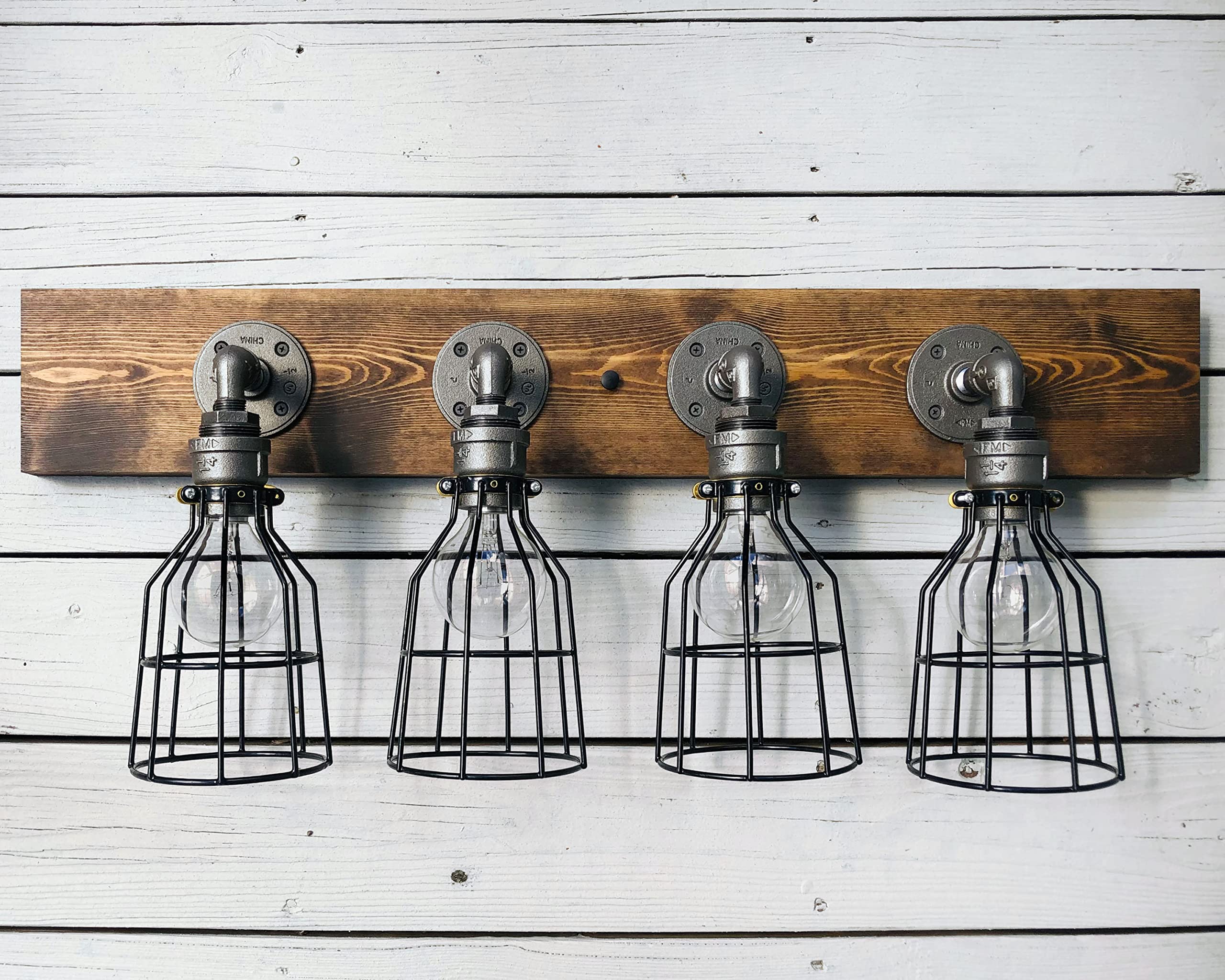 Brentwood Farmhouse Vanity Light Fixture - Industrial Wood & Steel Wall Sconce Bathroom Lighting - 20 Custom Colors & Cage Options - Handmade in USA - Perfect for Bathroom, Bedroom & Farmhouse Decor