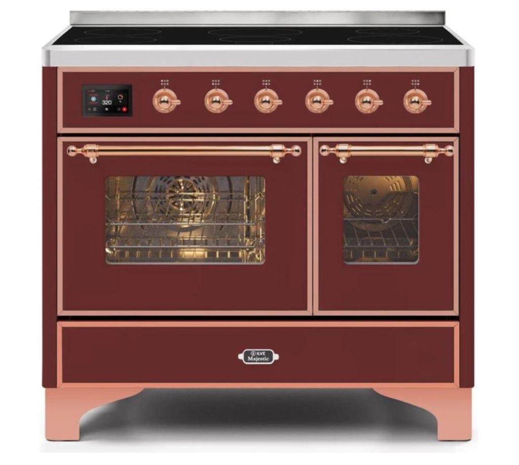 ILVE 40 Inch Majestic II Series Freestanding Electric Double Oven Range with 6 Burners, Triple Glass Cool Door, Convection Oven, TFT Display & Child Lock - Perfect for Home Kitchens & Professional Chefs (UMDI10NS3)