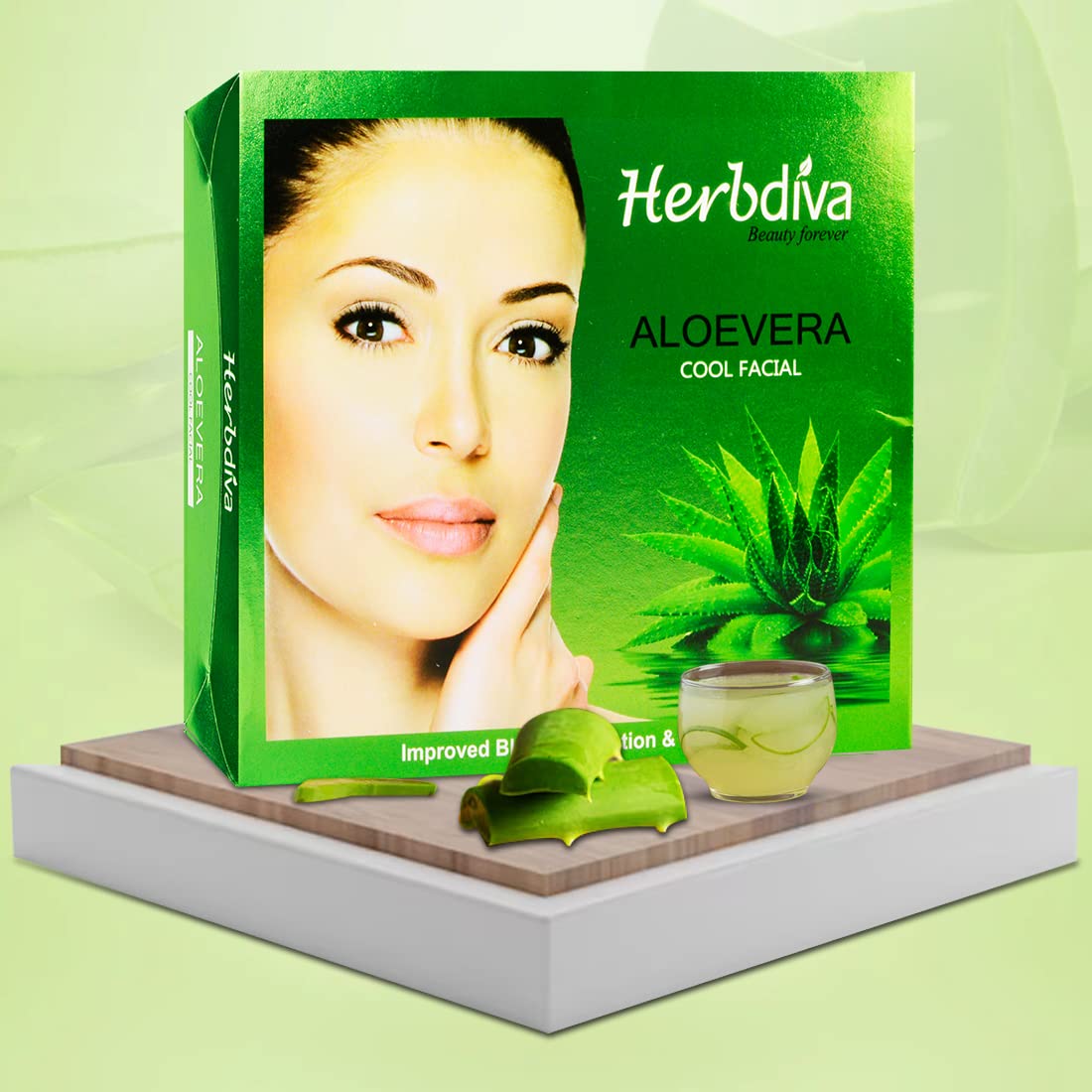 Herbdiva Aloe Vera Cool Facial Kit 130g - Hydrating & Brightening Skincare with Aloe Vera Extract for Improved Blood Circulation & Radiance | Perfect for Daily Facial Care & Soothing Sunburn