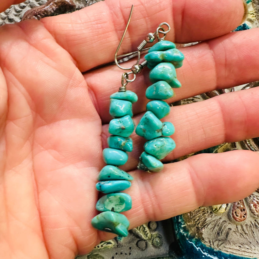 925 Sterling Silver Turquoise Nugget Bead Pierced Earrings for Women | Handmade Boho Jewelry | Perfect for Casual Wear, Parties & Gift Giving