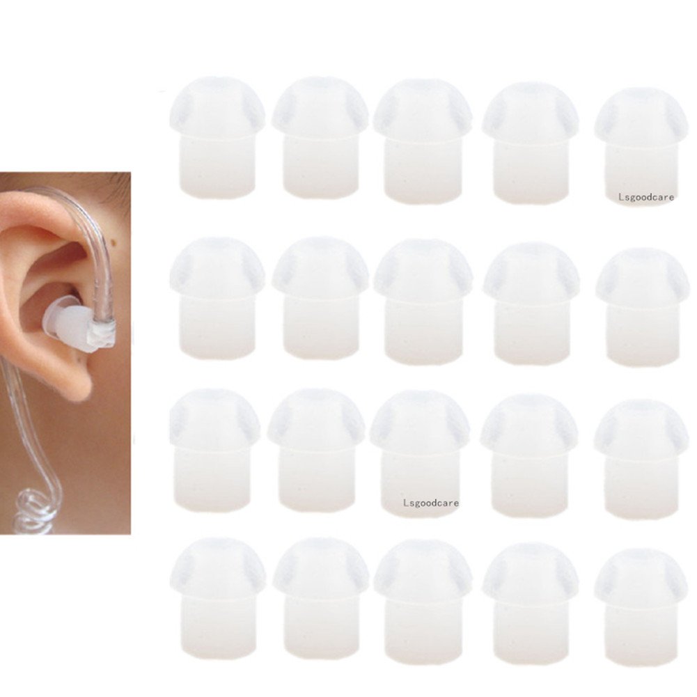 Lsgoodcare 20Pack White Silicone Rubber Replacement Mushroom Earbud Tips - Compatible with Motorola, Kenwood, Icom, Yaesu, Baofeng, HYT, Midland & Cobra Radios - Perfect for Surveillance, Security, Communication & Two-Way Radio Headsets
