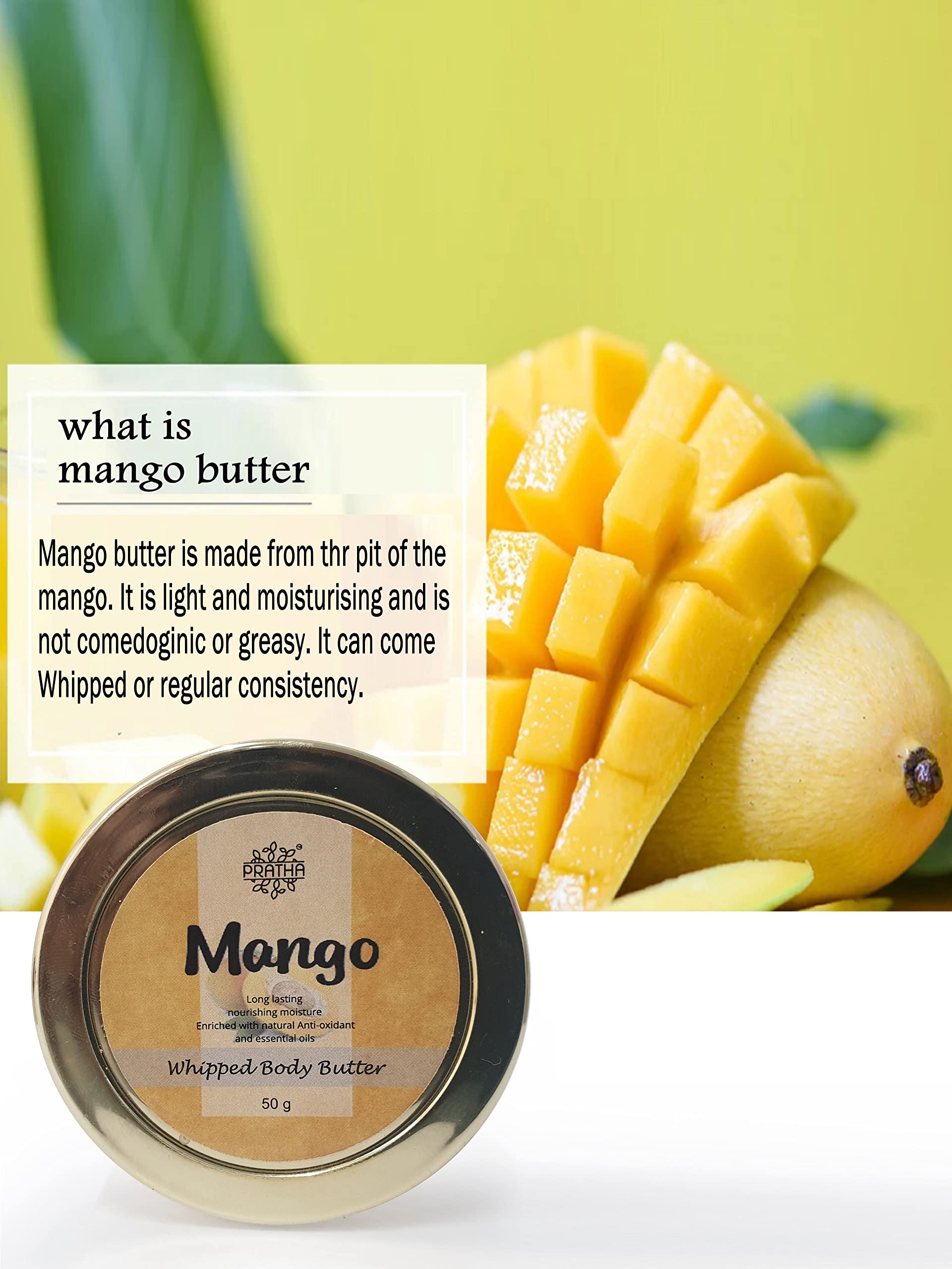 Pratha Naturals Mango Body Butter - 100g Whipped Cream for Deep Hydration & Nourishment | Tropical Mango Scented Moisturizer for Dry Skin | Perfect for Daily Use, After Shower & Night Care Routine