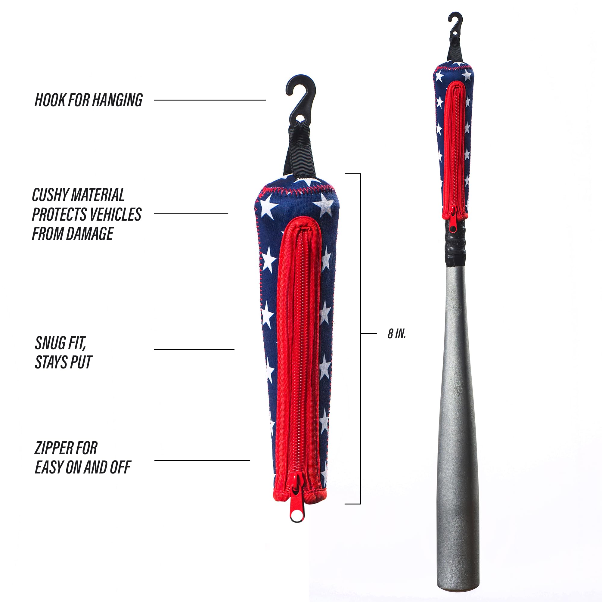Premium Baseball & Softball Bat Handle Cover - Zippered Grip Sleeve for Bat Protection - Car Seat & Vehicle Protector - Essential Baseball Accessories with Hanging Hook - Perfect for Training, Games & Fence Storage
