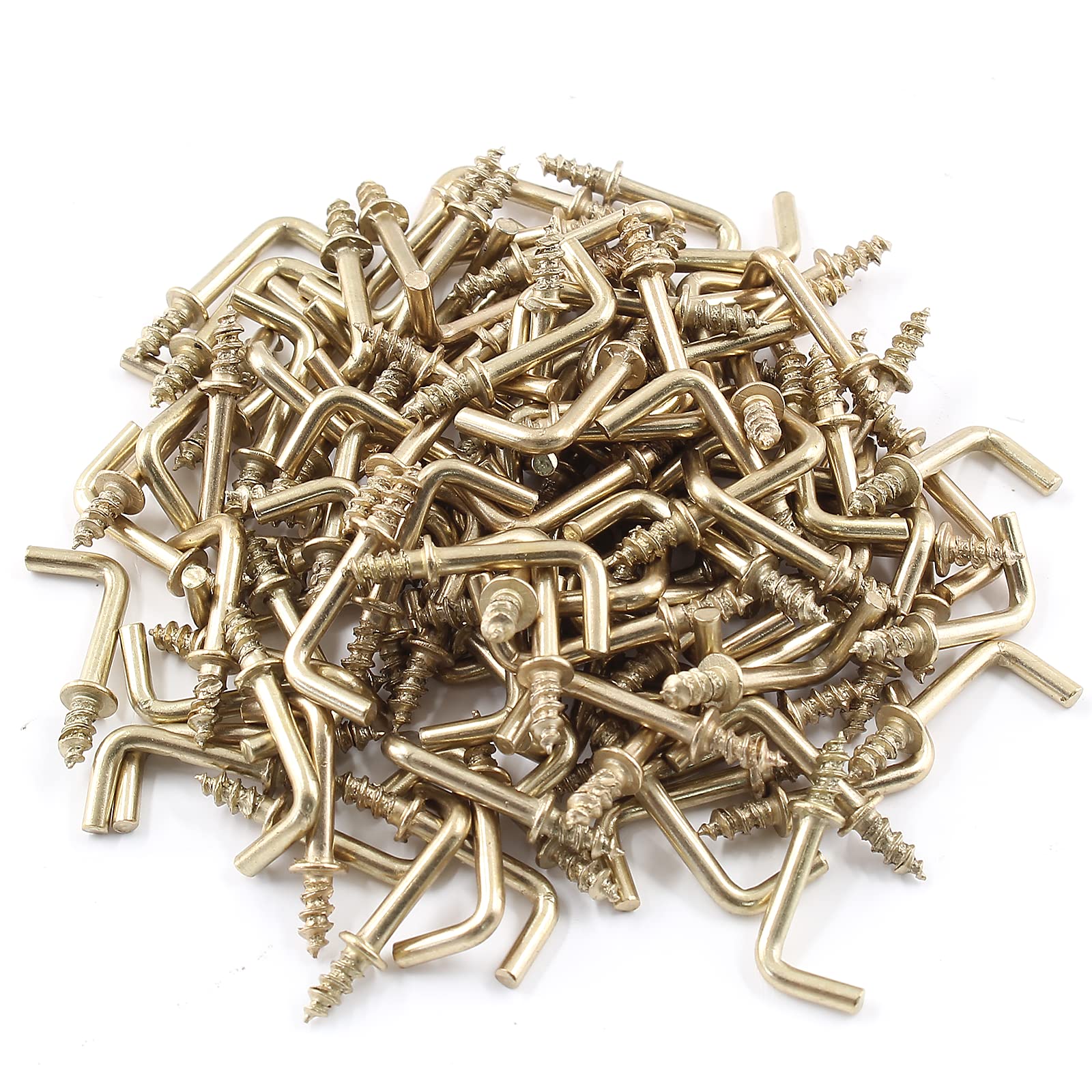 150pcs Gold L-Shaped Screw Hooks - 1/2 Inch Right Angle Hanging Hooks, Mini Square Bend Self-Tapping Metal Hooks for Wall Decor, Picture Frames, Curtains & DIY Projects - Bivethoi Tiny L Hooks
