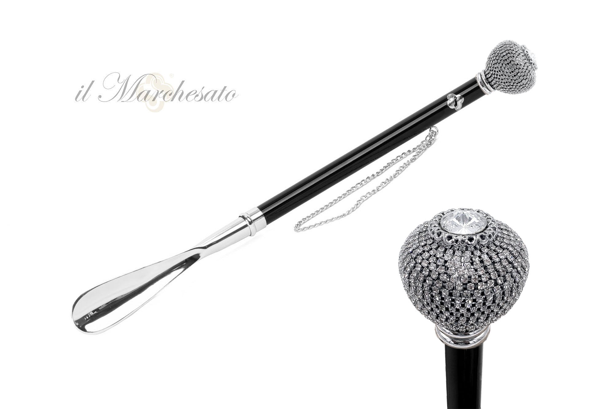 Sparkling Crystal Silver-Plated Shoe Horn - Elegant & Durable Long Handle Shoe Insert for Easy Slip-On, Perfect for Dress Shoes, Boots & Heels - Gift for Men & Women