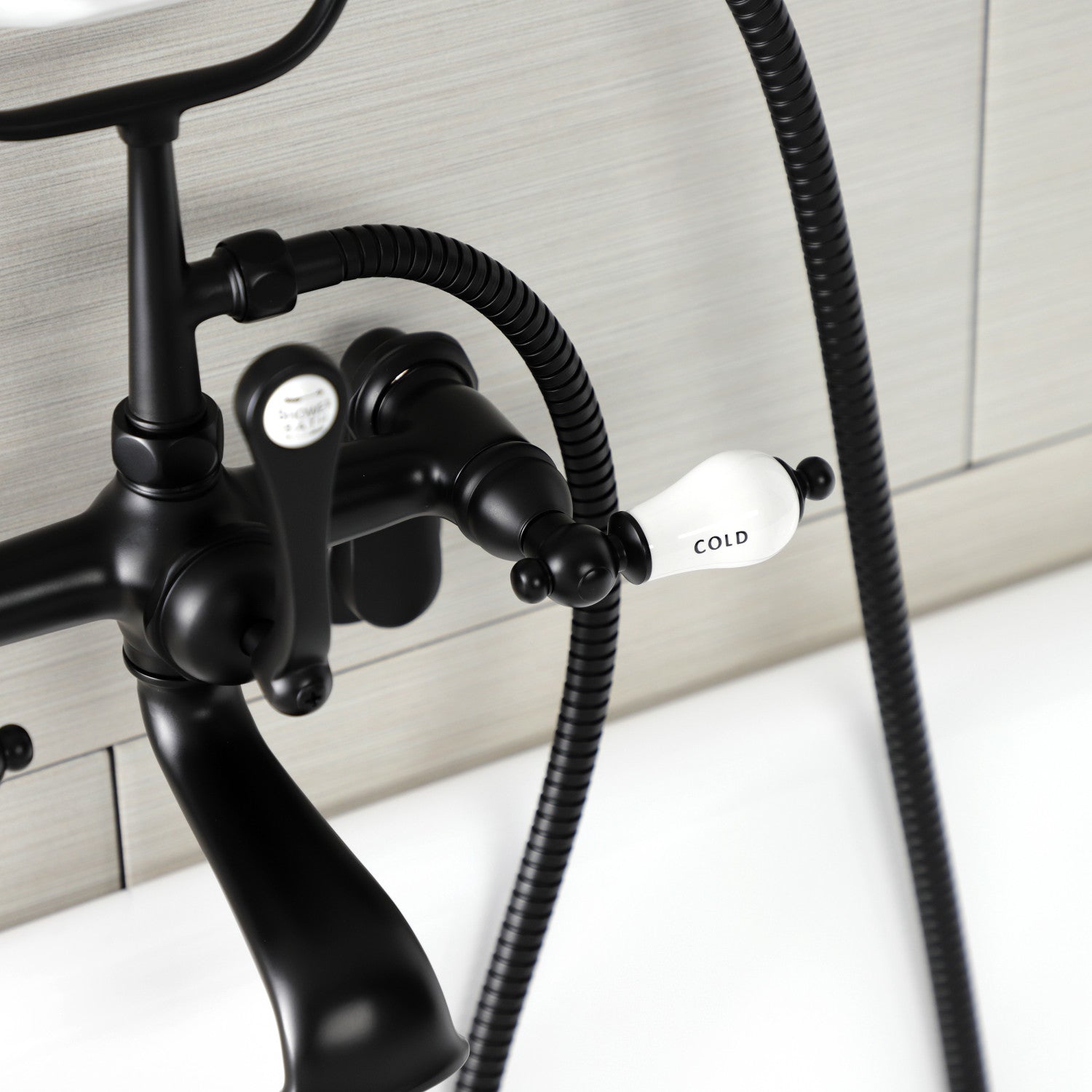 Vintage Matte Black 3-Handle Wall Mount Clawfoot Tub Faucet with Hand Shower - AE53T0 Antique Brass Bathroom Fixture for Classic & Modern Bathrooms