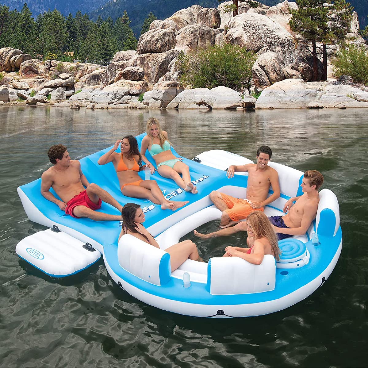 Waterproof Bluetooth Speaker with Subwoofer - Portable Wireless U Speakers for Pool, Beach & Summer Fun | Splash 'N Chill Inflatable 7-Person Relaxation Island Bundle