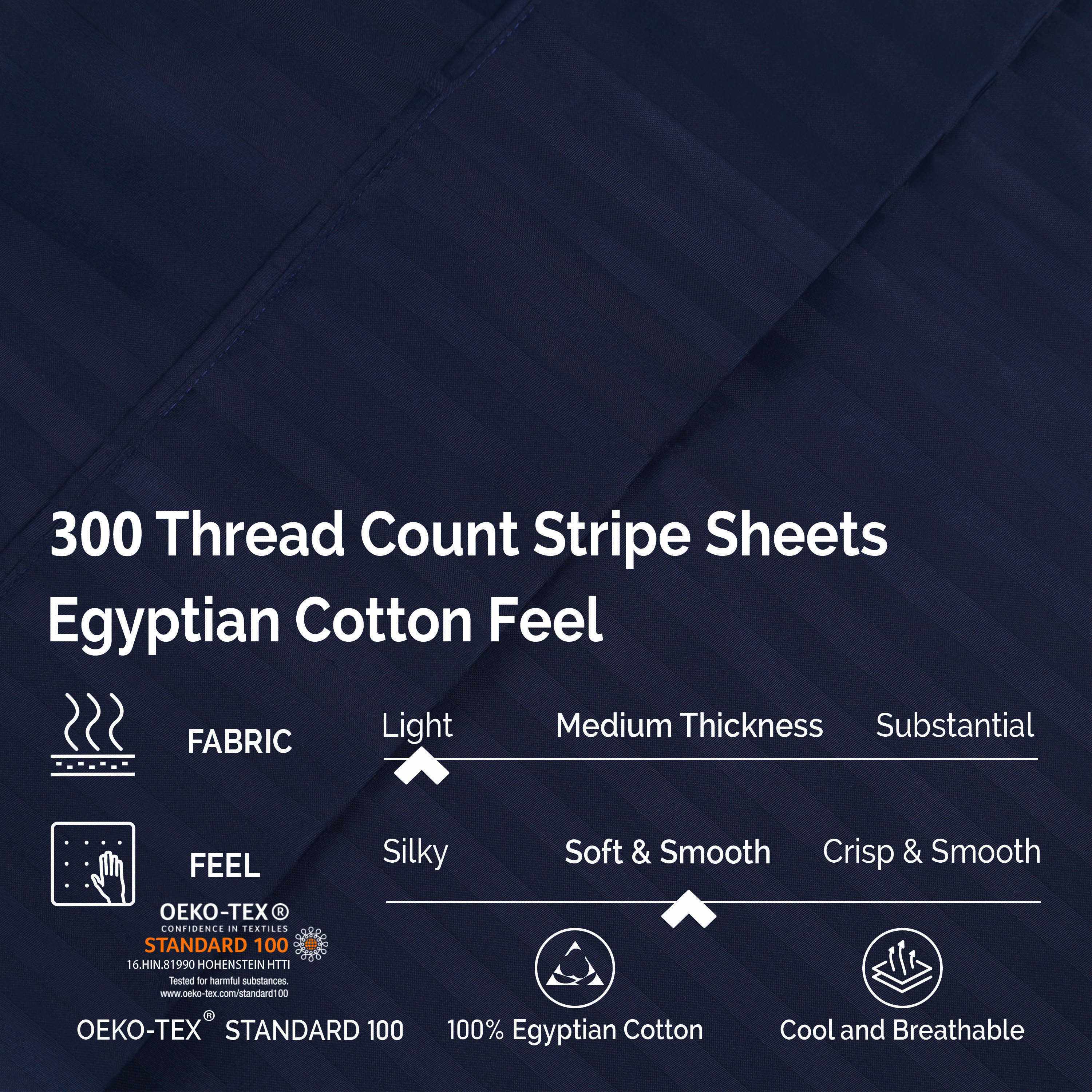 Premium 100% Egyptian Cotton 300 Thread Count Sheet Set - Deep Pocket Fitted, Flat Sheet & Pillowcases - Soft Breathable Bedding for Luxury Hotels & Home Use