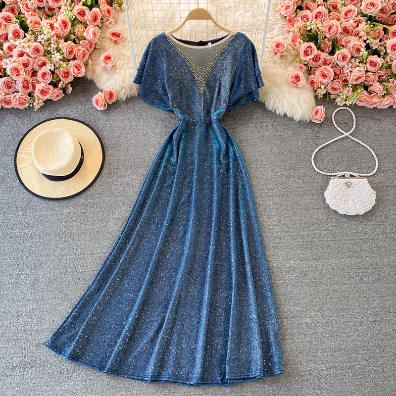 Elegant Sparkling Round Neck Long Prom Dress for Women - Perfect for Evening Parties, Weddings & Special Occasions