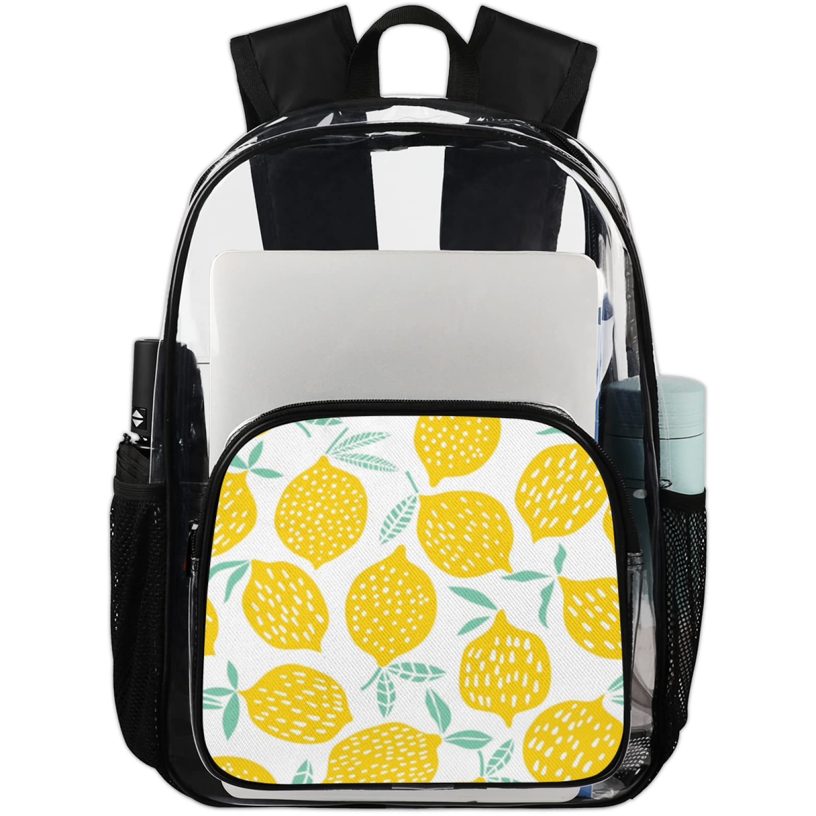 Mardesigns Heavy Duty Clear PVC Backpack - Transparent Lemon Print School Bag for Women & Men - Perfect for Travel, Work, Stadium Security & Outdoor Activities