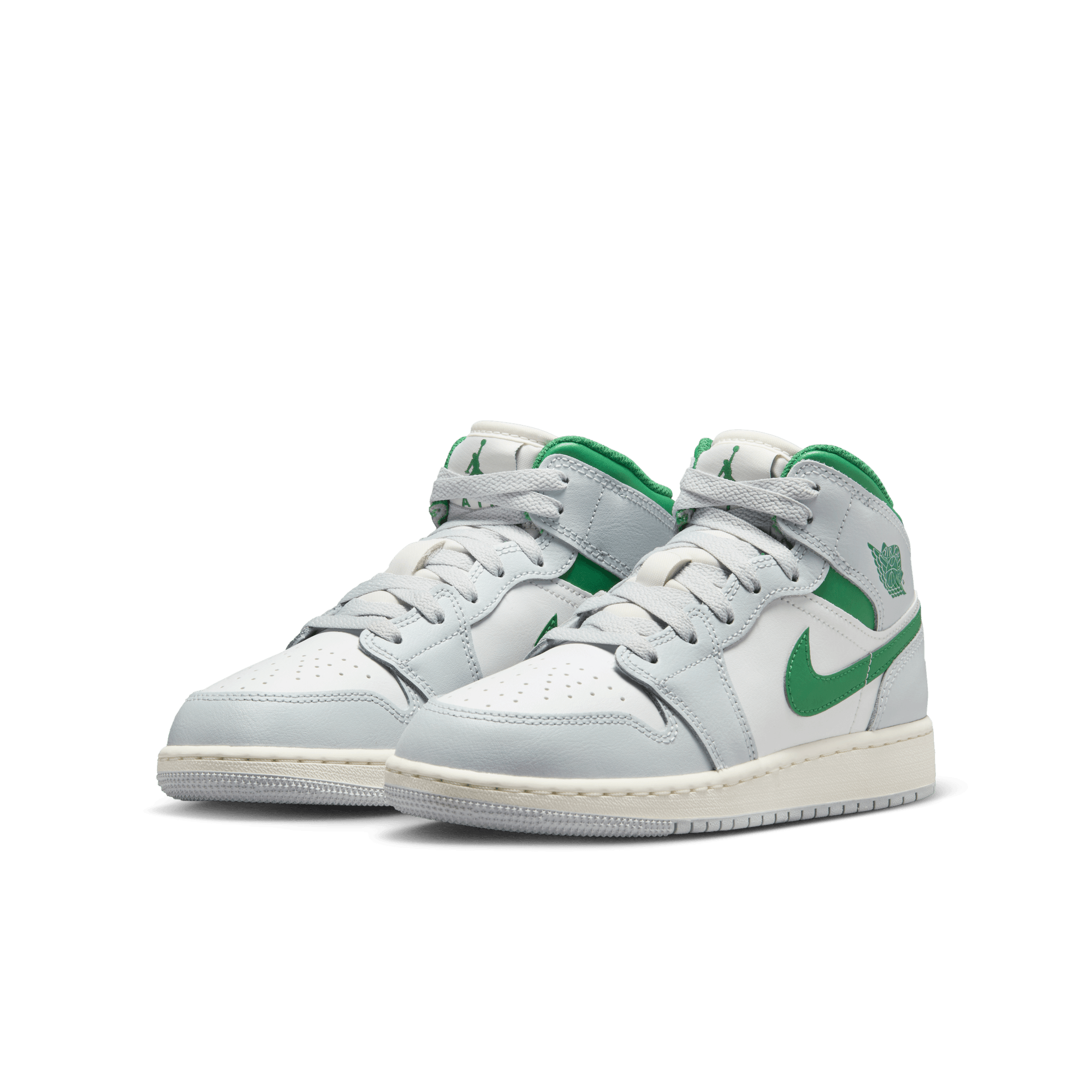 AIR JORDAN 1 MID (GS) Sneakers - Pure Platinum/Pine Green Colorway - Basketball Shoes for Kids & Teens - Perfect for School, Sports & Casual Wear