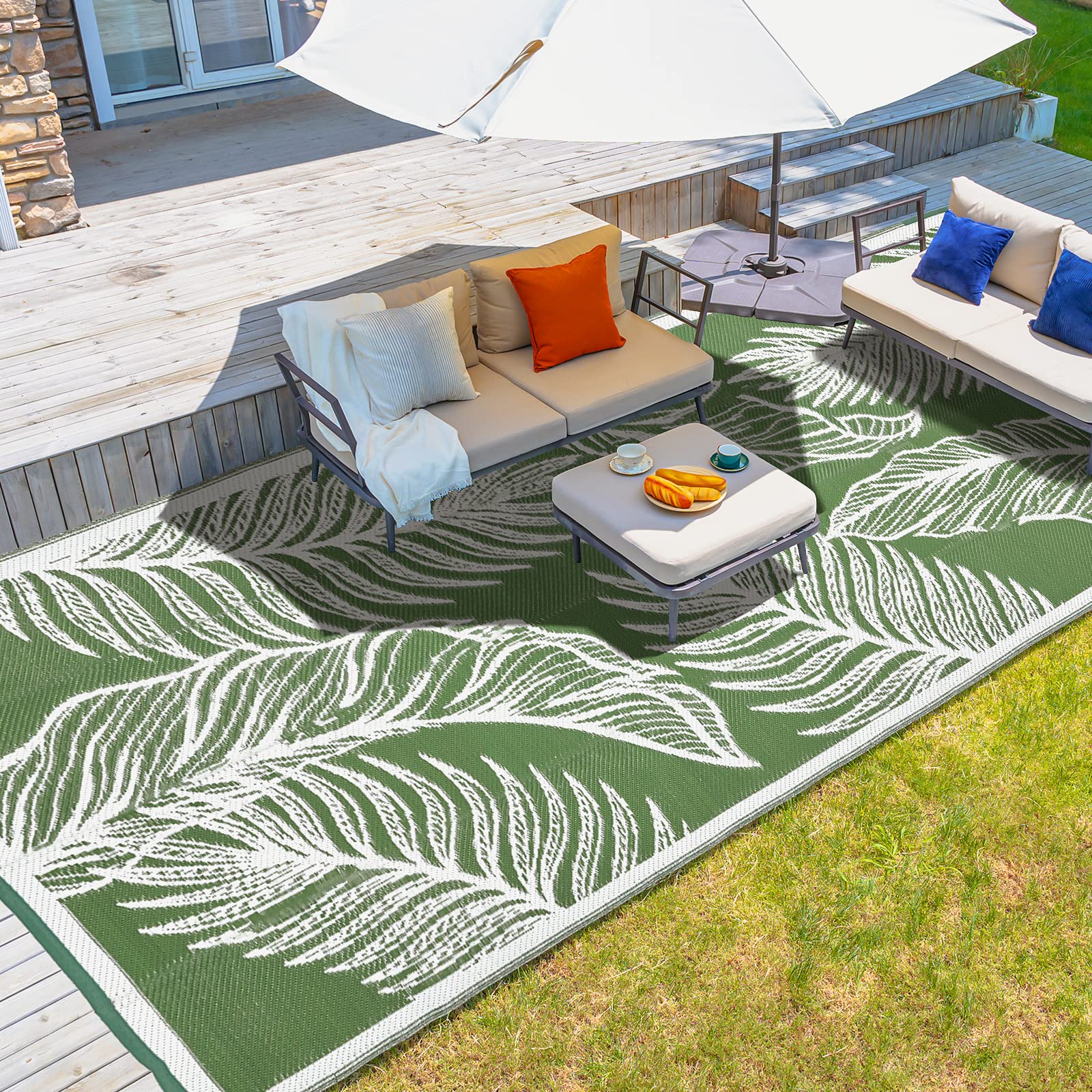 WikiWiki Outdoor Rugs 9x18 - Waterproof & Portable Camping Mats for RV, Patio, Deck, Balcony, Pool - Large Indoor/Outdoor Plastic Straw Rugscape Series - Perfect for Camping, Picnics & Backyard Gatherings