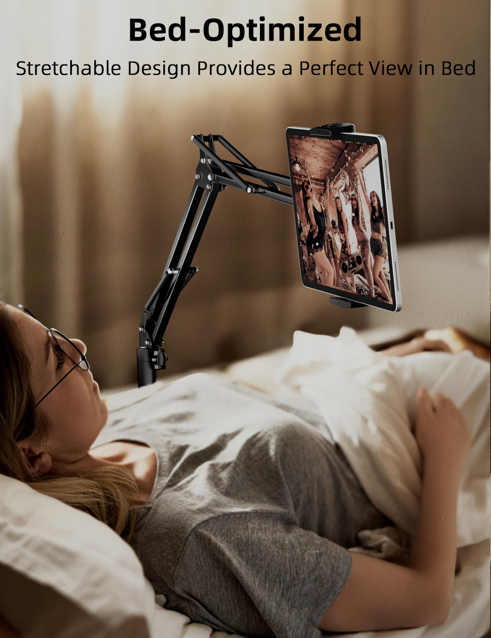 Adjustable Tablet Floor Stand with Heavy-Duty 11lb Base - Swivel & Height-Adjustable Arm Holder for iPad Pro/Air/Mini, Kindle, Galaxy Tab & Smartphones (4.7-13 inch) - Perfect for Home Office, Bedroom Reading & Hands-Free Video Calls