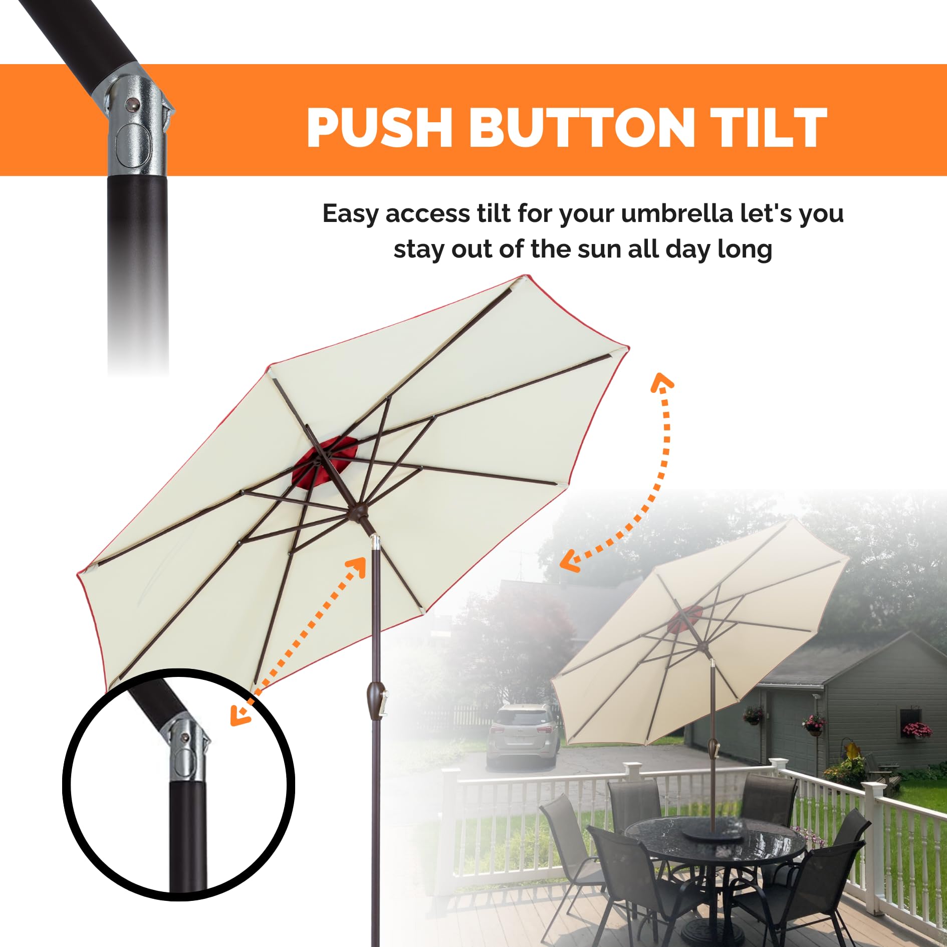 9FT Beige Terracotta Outdoor Patio Umbrella - Fade Resistant, Easy Crank Open & Push Button Tilt - Perfect for Backyard, Poolside, and Beach Use