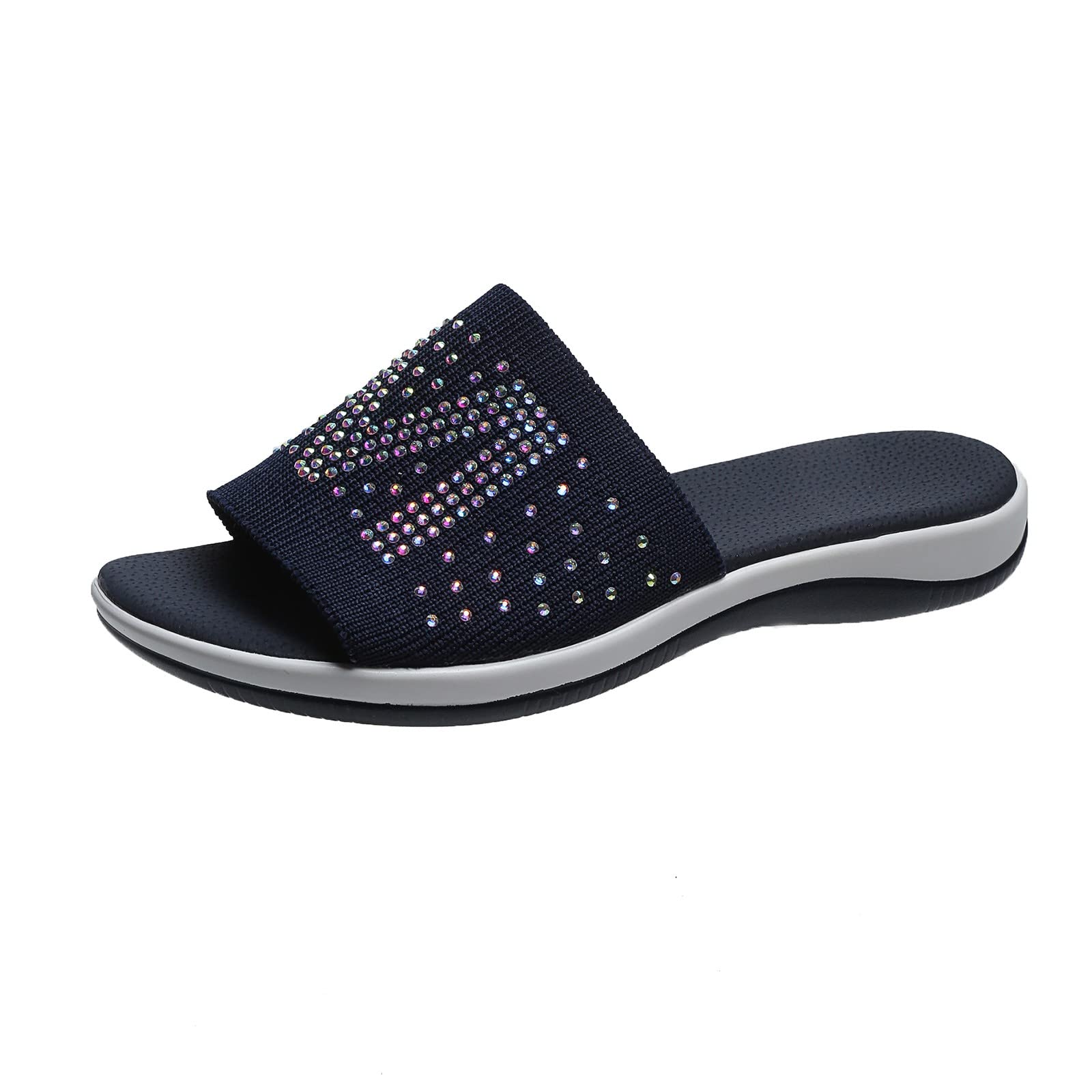 Women's Leather Platform Slide Sandals with Rhinestones - Breathable & Comfortable Summer Shoes for Women - Perfect for Beach, Pool, and Casual Outings
