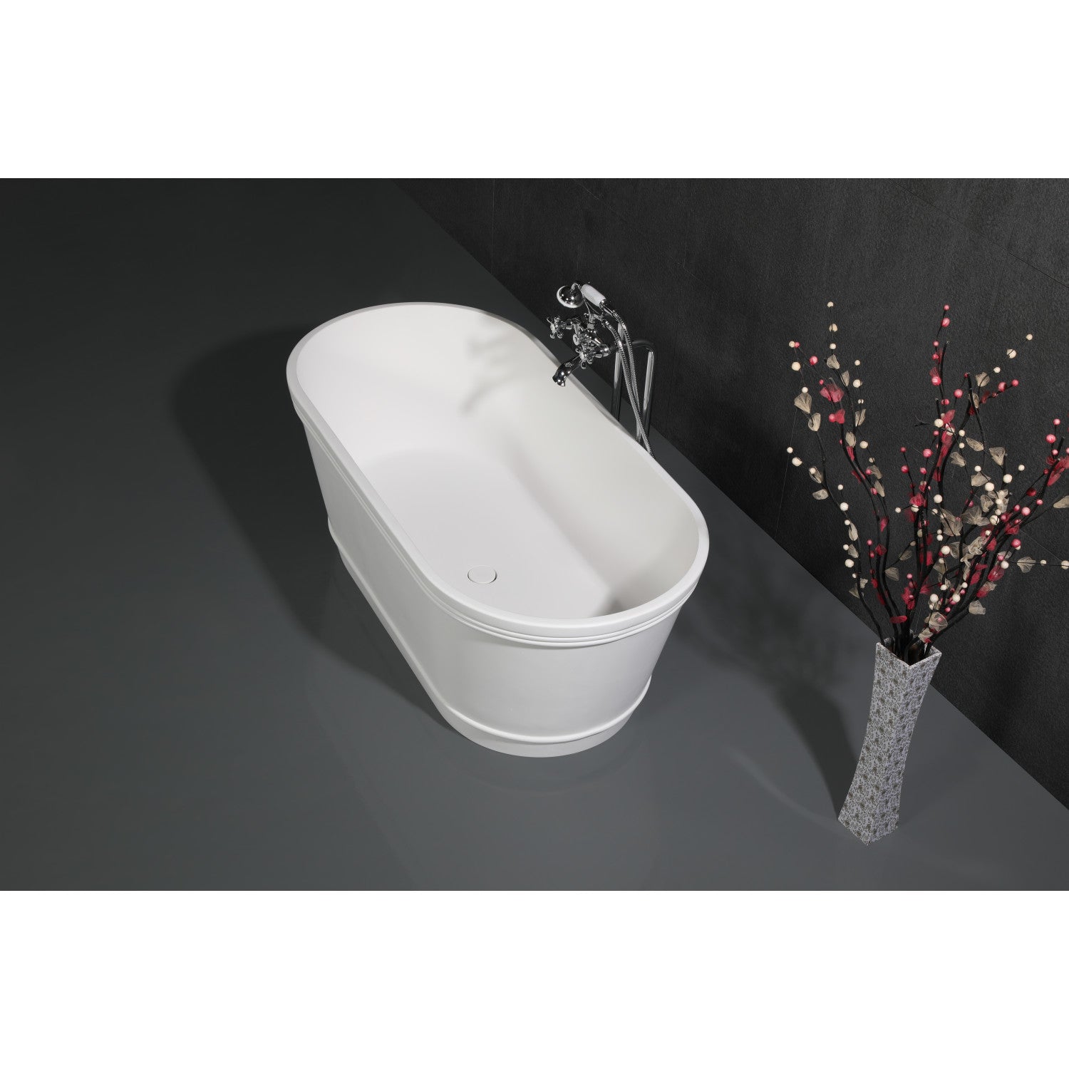 Arcticstone 60-Inch Freestanding Oval Bathtub - VRTDE612922 Double Ended Solid Surface Soaking Tub with Drain in Glossy White/Matte White | Perfect for Luxury Bathrooms & Spa Retreats