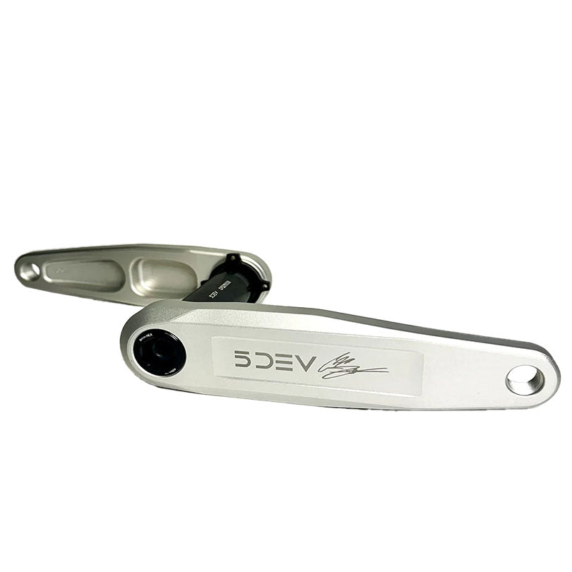 5Dev DH/Freeride Mountain Bike Cranks - 155mm DUB Spindle - Clear/Silver Finish - Ideal for Downhill & Enduro Riding