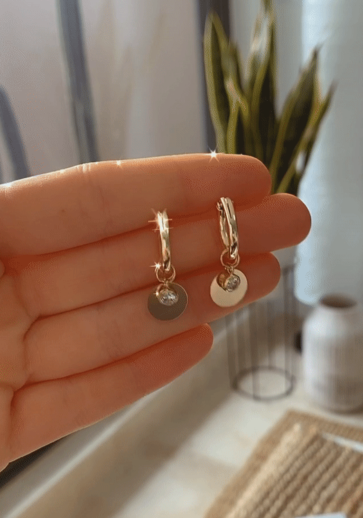 CZ Coin Thick Hoop Earrings for Women - 18K Gold Plated Cubic Zirconia Chunky Hoop Earrings - Perfect for Parties, Weddings & Everyday Wear