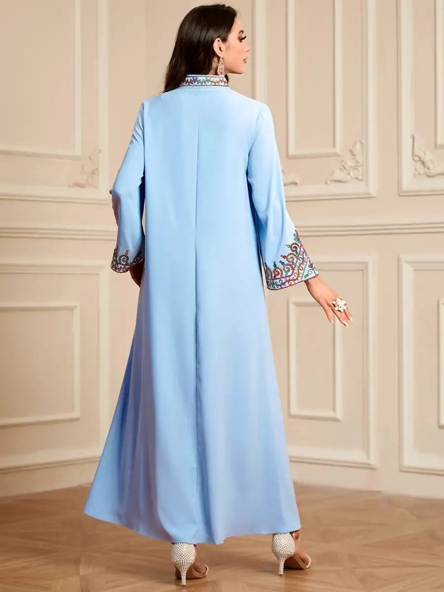 Elegant Eid Embroidered Caftan Dress for Women - Traditional Jalabiya Kaftan Gown - Perfect for Eid Celebrations, Weddings & Special Occasions