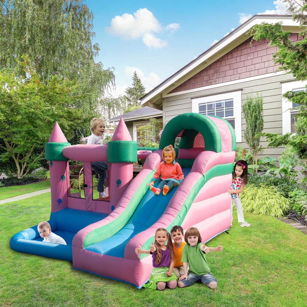 Volowoo Inflatable Bounce House with Slide - Kids Castle Jumping Bouncer for Indoor & Outdoor Play | Heavy-Duty Extra Thick Material | Perfect for Summer Garden Water Parties & Birthday Celebrations (Jellyfish Design, Blower Not Included)