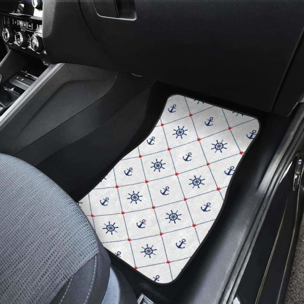 Anchor Rudder Nautical Design Car Mats - Non-Slip Front & Back Floor Mats for Cars, Trucks & SUVs - Perfect for Marine Enthusiasts & Boat Lovers
