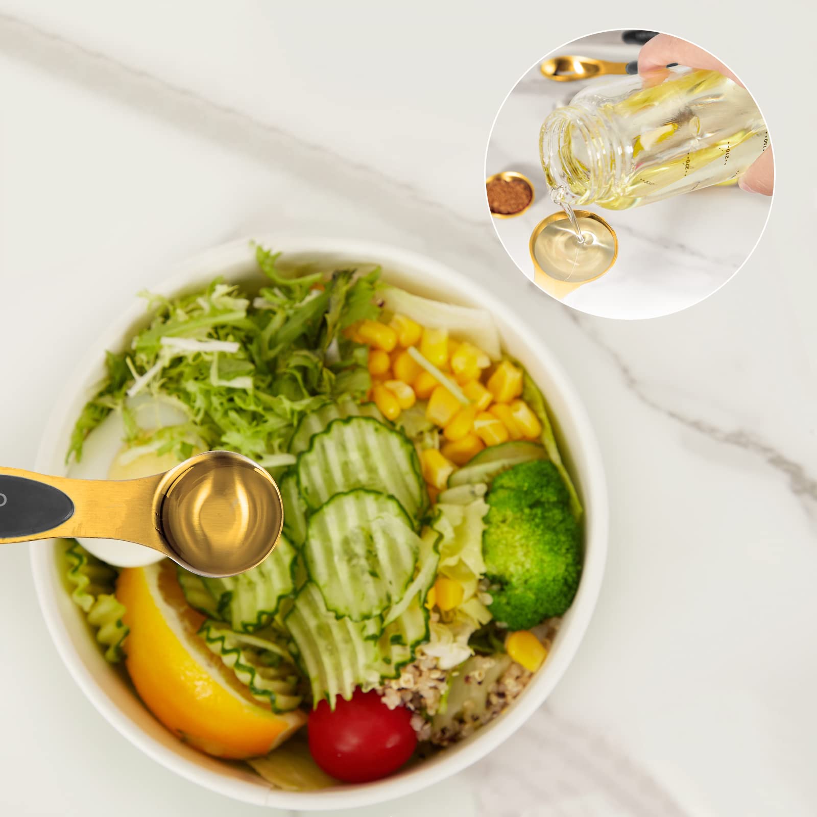Premium 15-Piece Gold Measuring Cups and Spoons Set - 18/8 Stainless Steel Kitchen Tools with 7 Nesting Cups & 8 Magnetic Spoons - Perfect for Baking, Cooking, Meal Prep and Gift Giving
