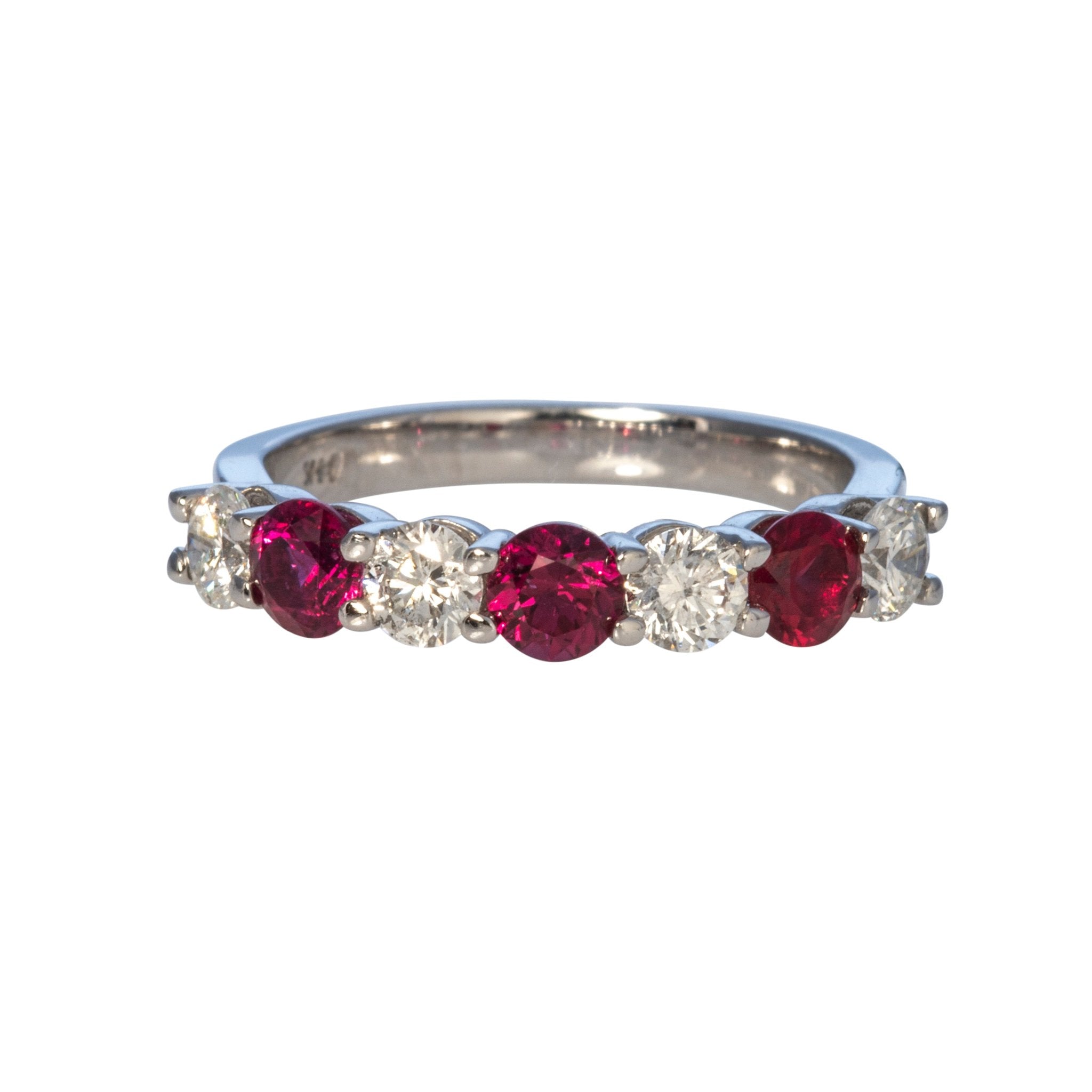 14K White Gold Ruby and Diamond 7 Stone Ring for Women - Elegant Wedding, Engagement, or Anniversary Jewelry Gift