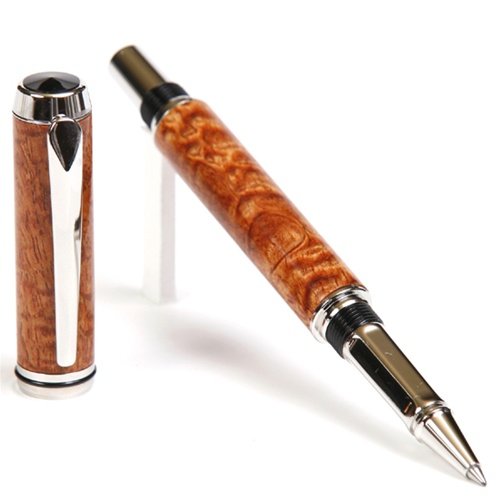 Premium Lanier Pens Baron Rollerball Pen - Rhodium Plated with Exotic Afzilia Snakeskin Barrel - Luxury Writing Instrument for Business Professionals & Gift Giving - Perfect for Office Use, Executive Meetings & Special Occasions
