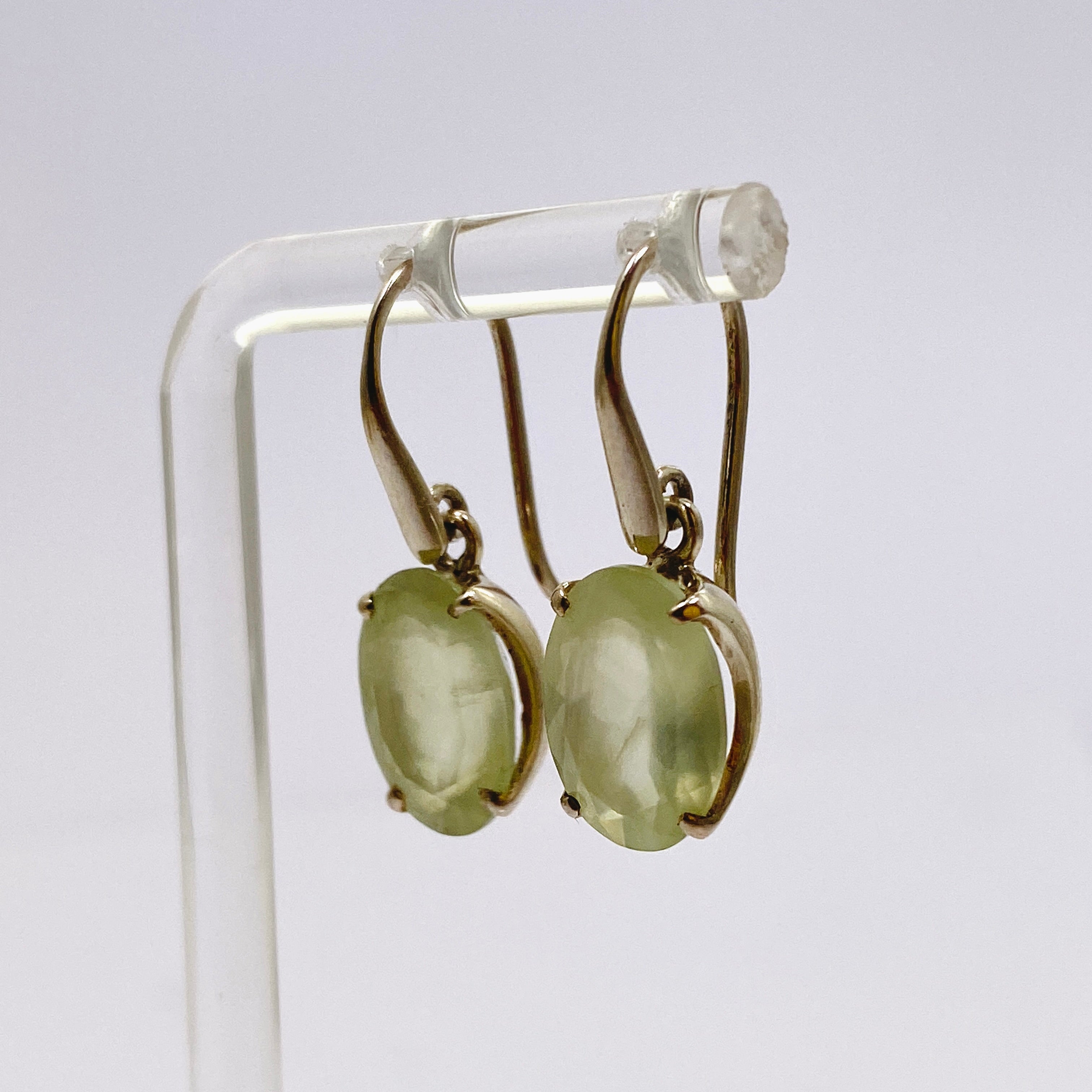 Natural Prehnite Oval Faceted Dangle Earrings for Women - Handmade Sterling Silver Jewelry - Perfect for Weddings, Parties & Everyday Wear