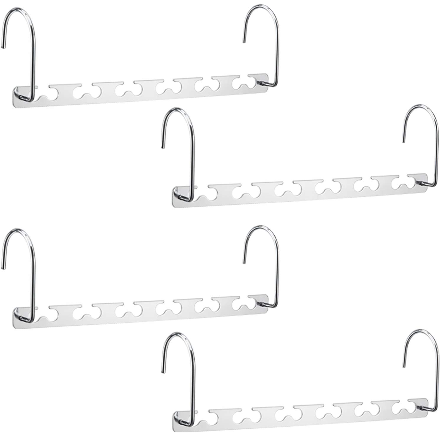 Meetu Space Saving Metal Clothes Hangers - 6X2 Slots Cascading Hanger with Updated Hook Design - Closet Organizer for Shirts, Pants & Jackets (Pack of 4) - Perfect for Small Spaces & Wardrobe Organization