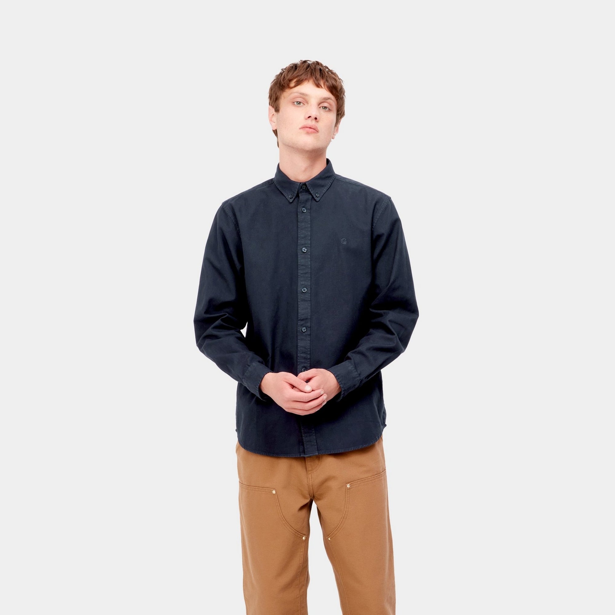 Bolton Men's Casual Slim Fit Button Down Shirt - Dark Navy Blue for Business, Office & Everyday Wear