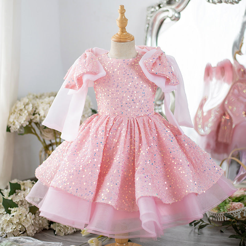 Elegant Baby Pink Sequin Princess Dress for Toddlers - Formal Party Gown for Girls - Perfect for Birthday, Pageant, Wedding & Special Occasions