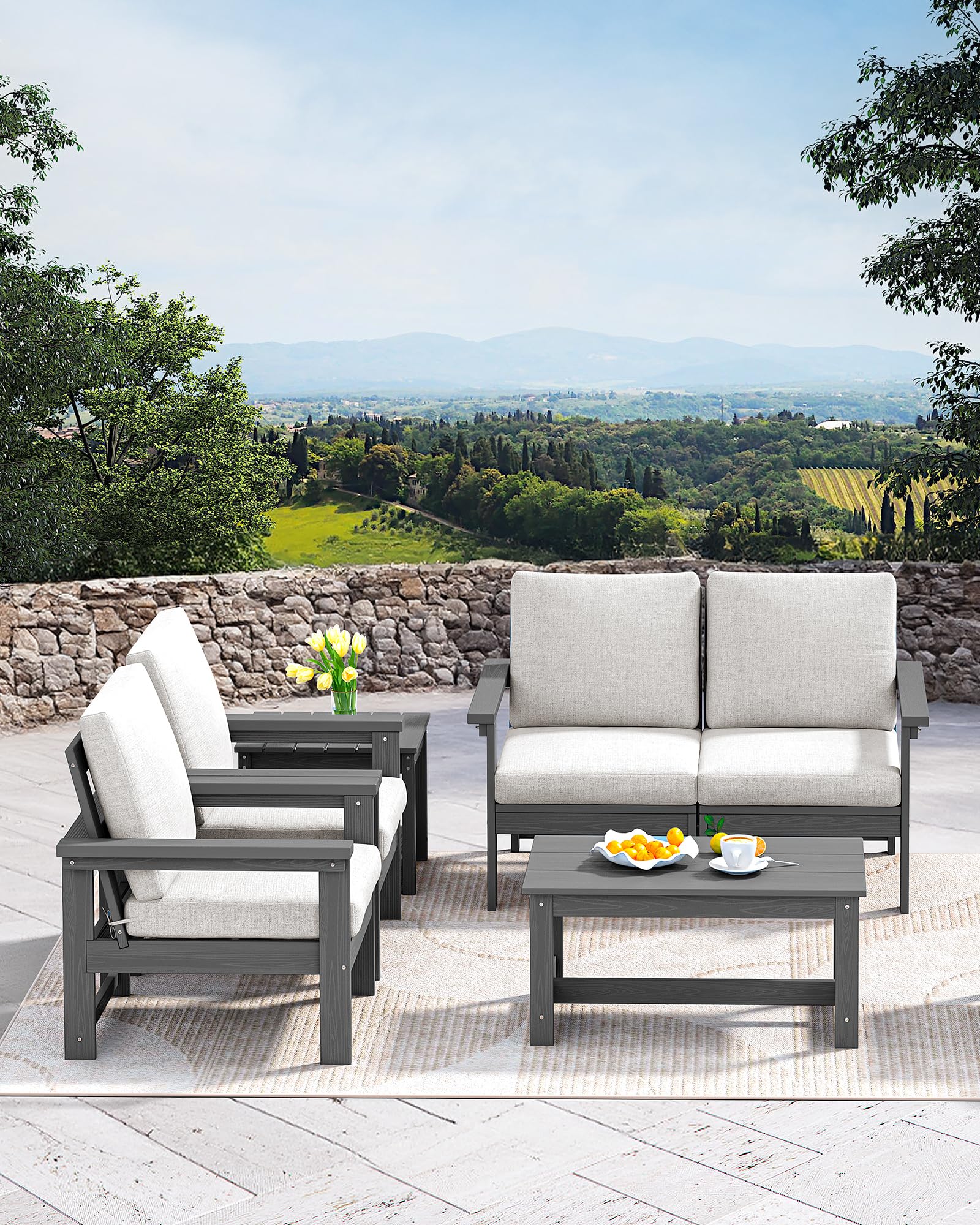SERWALL HDPE Rectangle Outdoor Coffee Table - All-Weather Patio Side Table for Balcony, Poolside, Deck & Garden - Durable Gray Outdoor Furniture for Backyard, Porch & Pool Area Relaxation