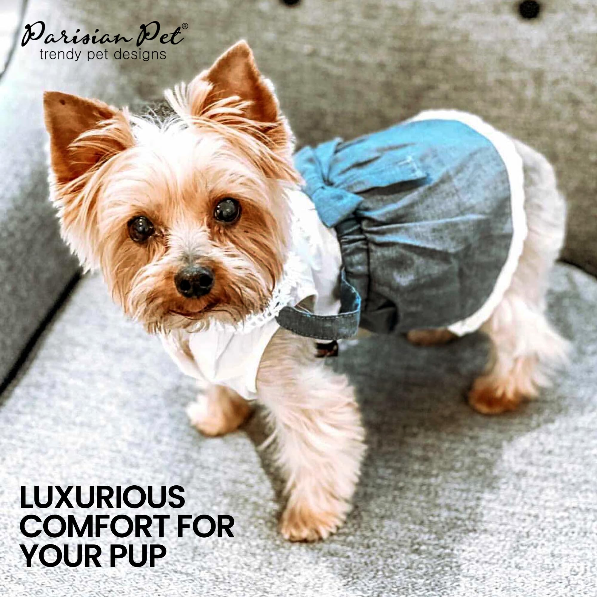 Parisian Pet Dog Dress - Chambray Dog Overalls for Medium Dogs | Lightweight Summer Dog Clothes | Fashionable Sleeveless Outfit for Female Dogs | Perfect for Outdoor Adventures, Beach Trips & Pet Fashion Shows