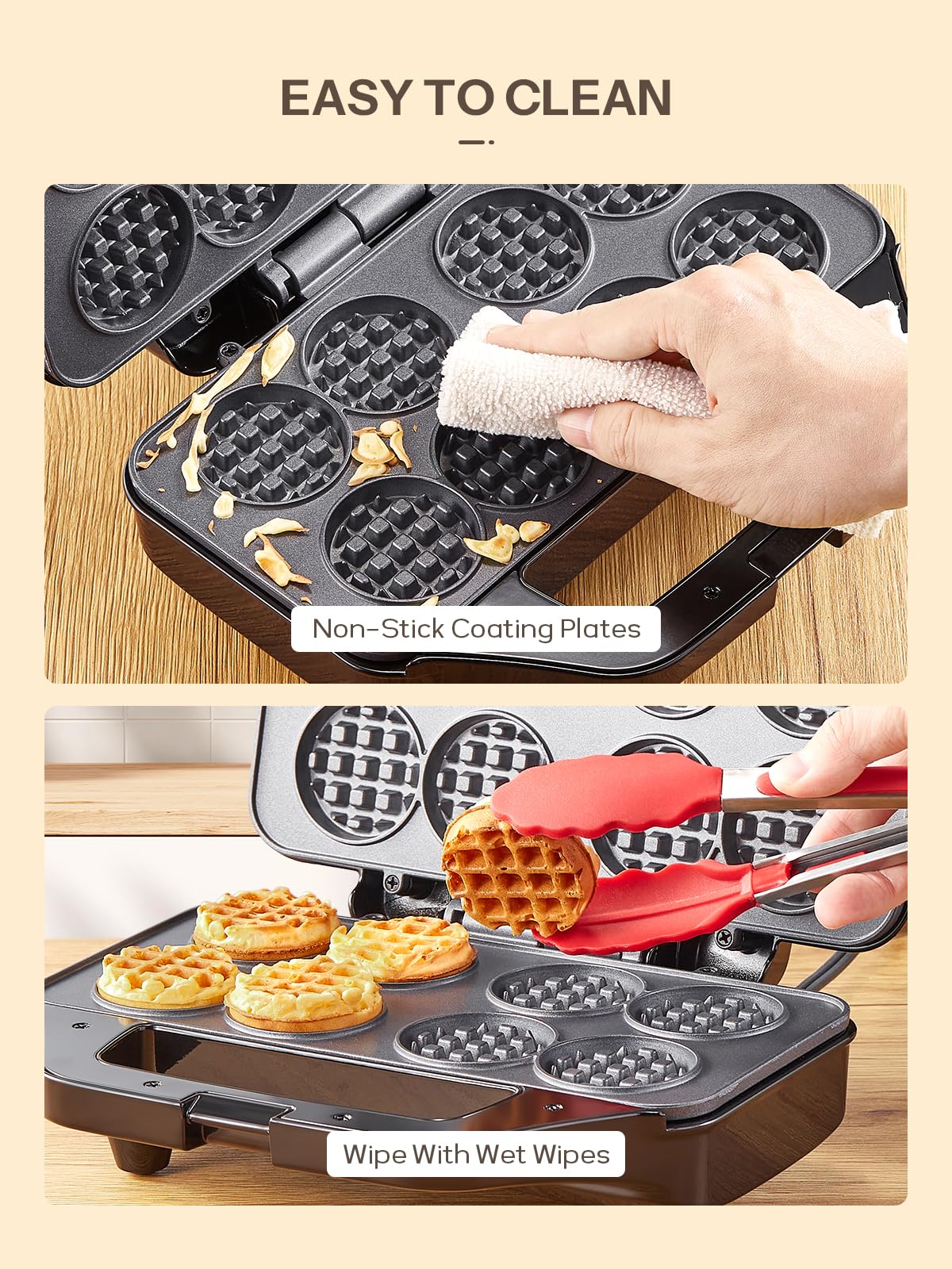 Reemix Mini Waffle Maker - 8 x 1.8 Inch Nonstick Waffle Iron with Fast Heating for Home & Restaurant Use | Perfect for Kids Snacks, Chaffles, Keto Diet & Breakfast Bites