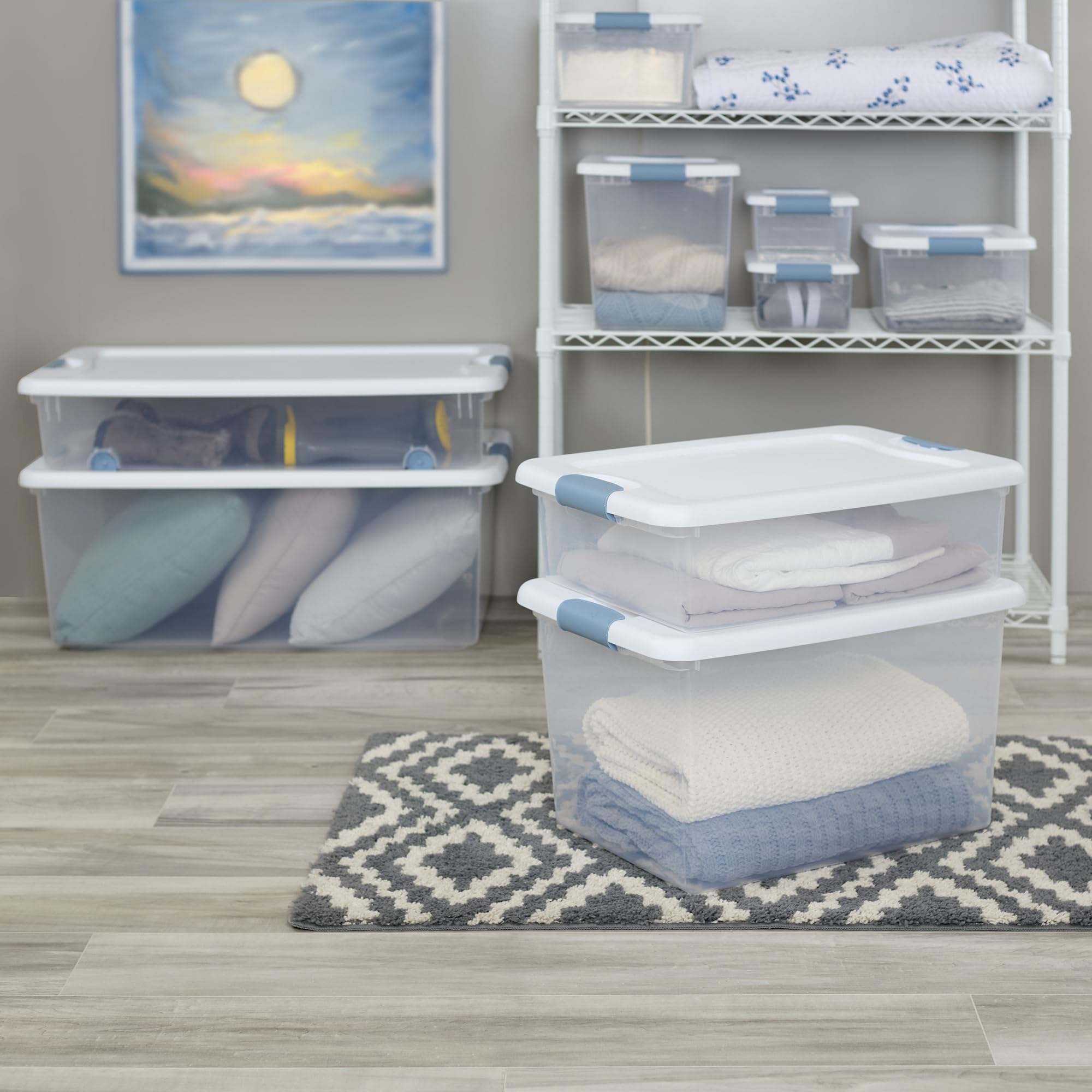 Sterilite 12-Pack 32Qt Stackable Clear Storage Bins with Lids for Home Organization